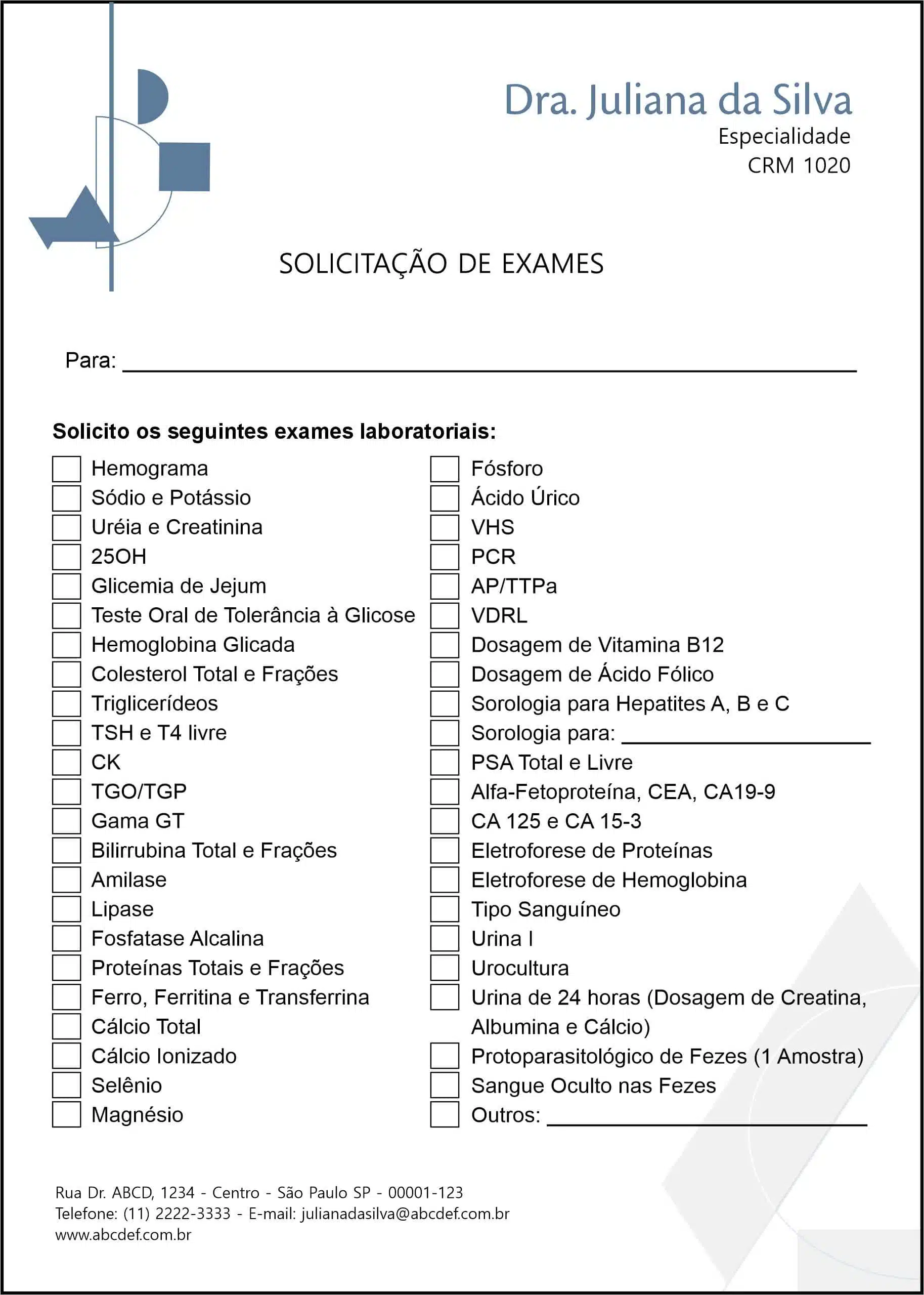 Solicitação de Exames Psiquiatra e Neurologista Siena