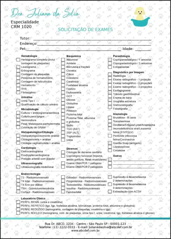Solicitação de Exames Veterinário Enns Solicitação de Exames Veterinário Enns