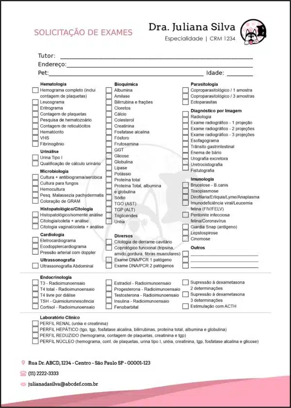 Solicitação de Exames Veterinário Horn Solicitação de Exames Veterinário Horn