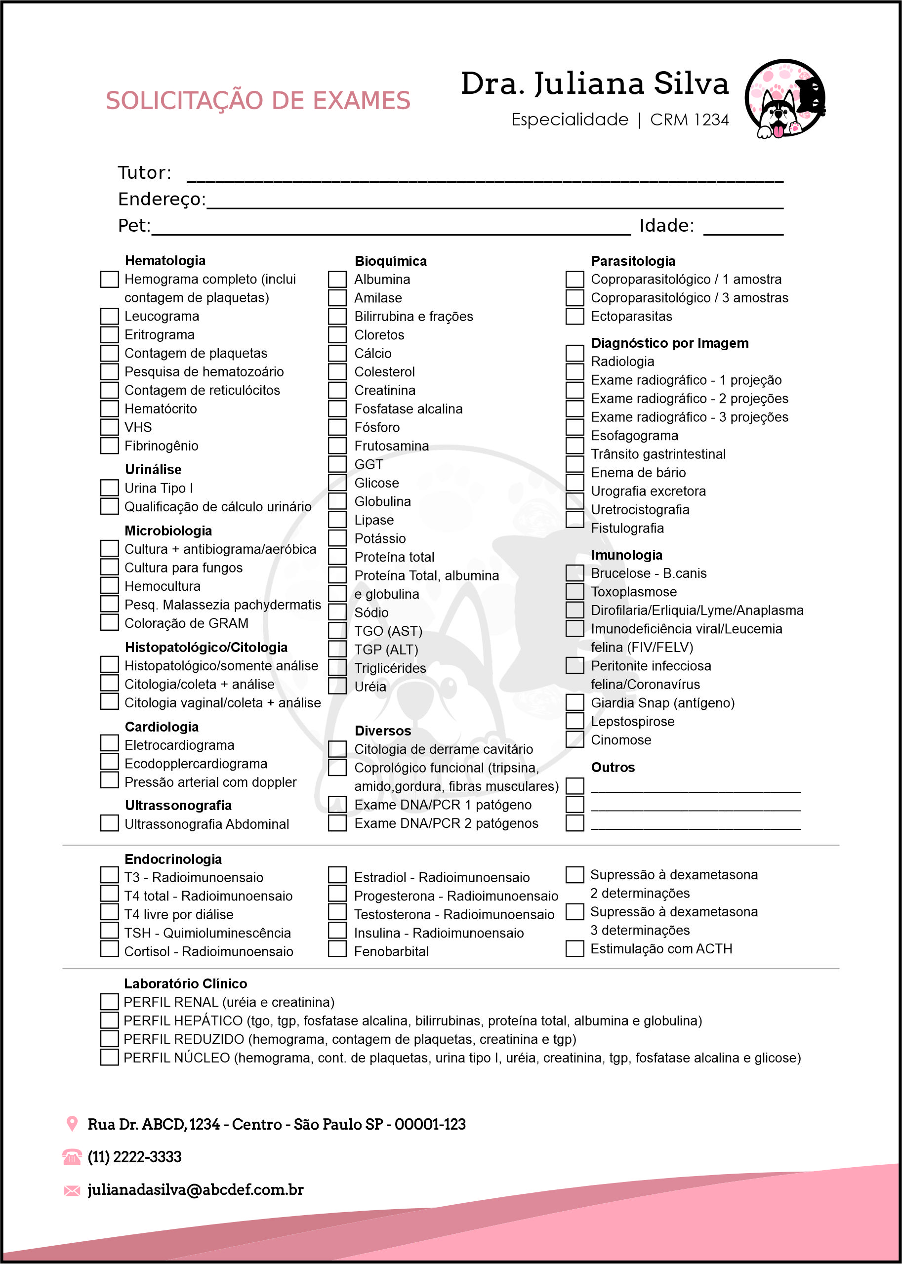 Solicitação de Exames Veterinário Horn