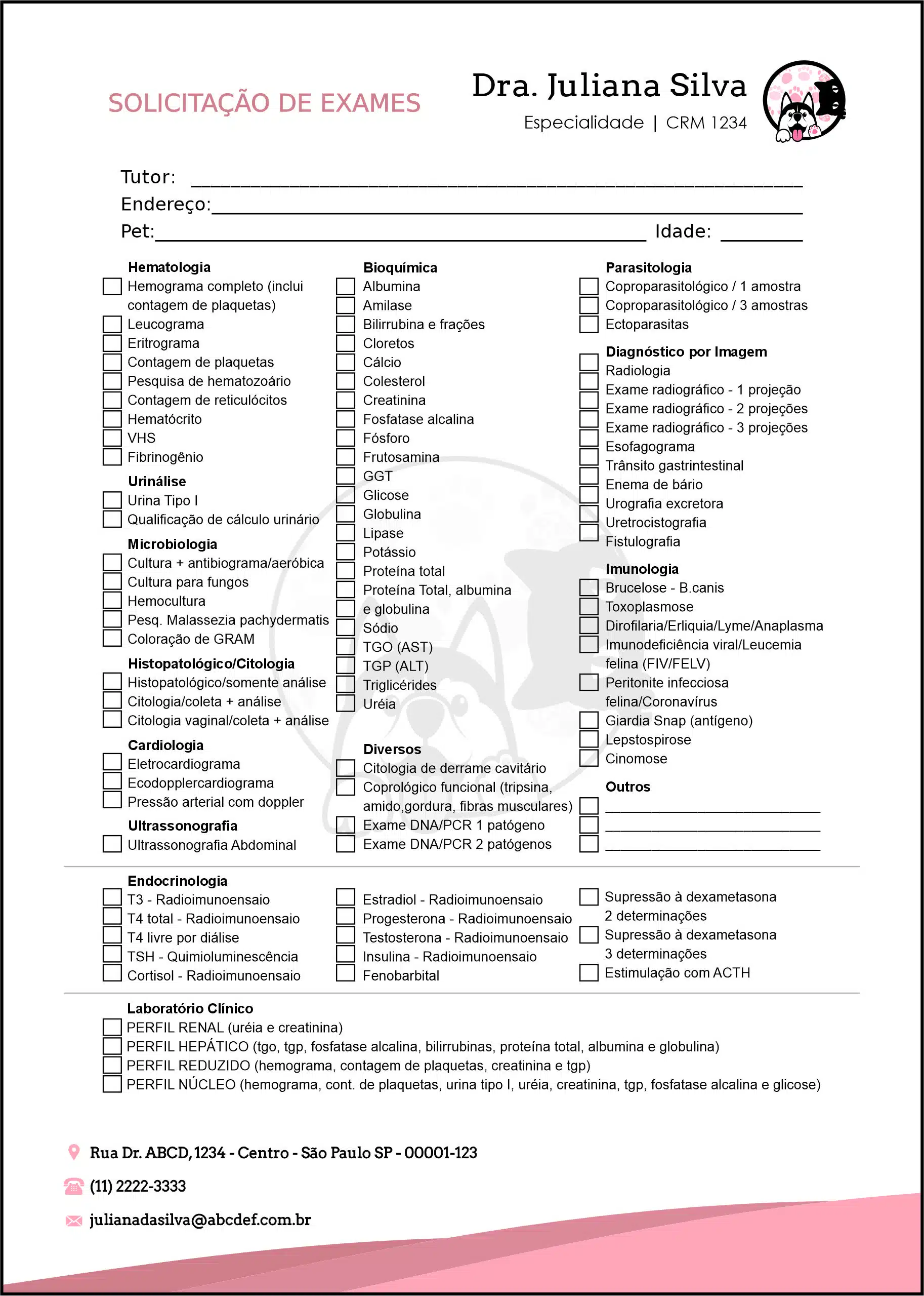 Solicitação de Exames Veterinário Horn