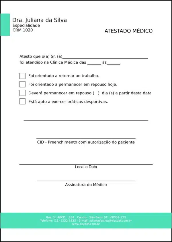 Atestado Clínica Geral Dendera Atestado Clínica Geral Dendera