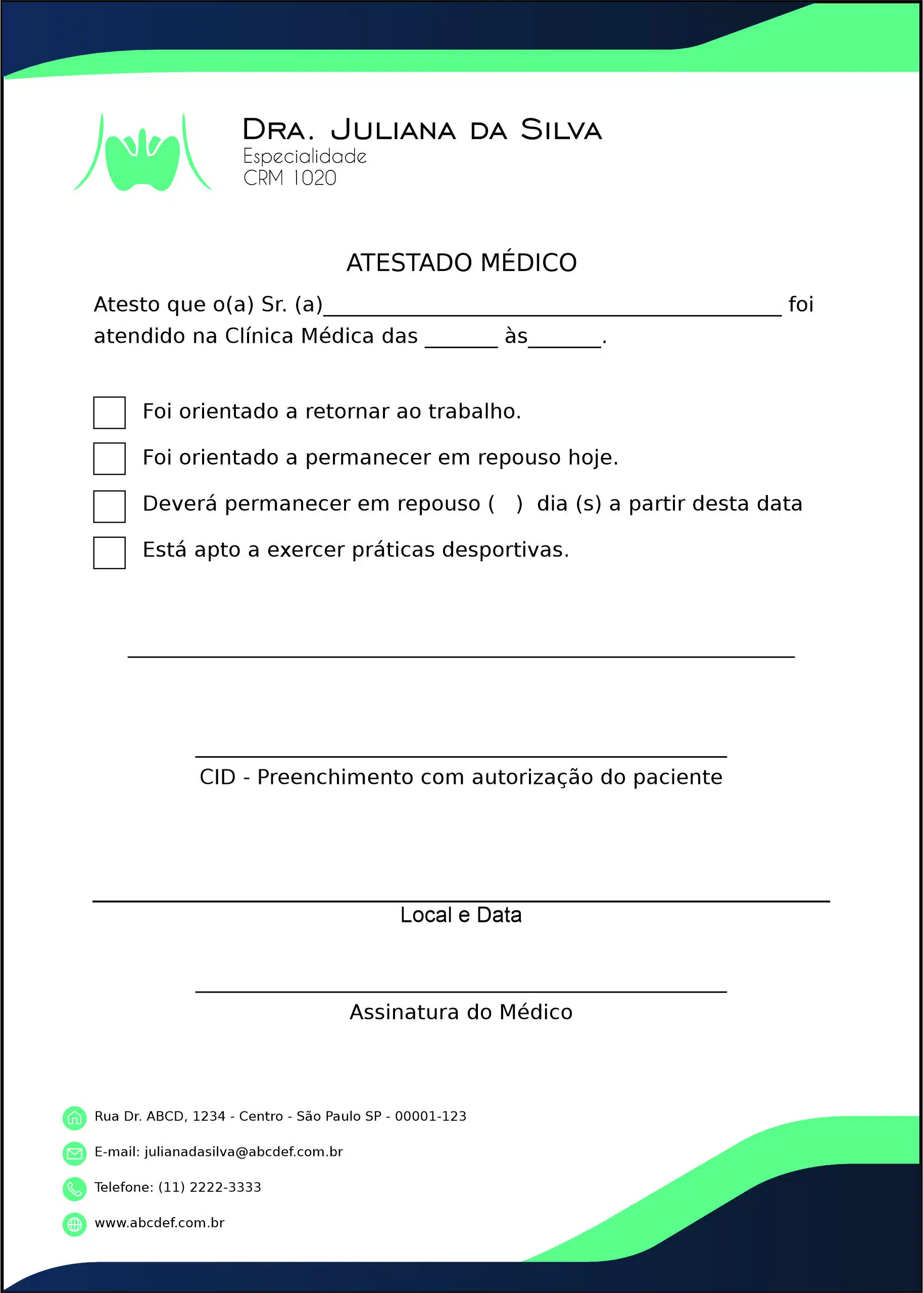 Atestado Endocrinologista Ottawa
