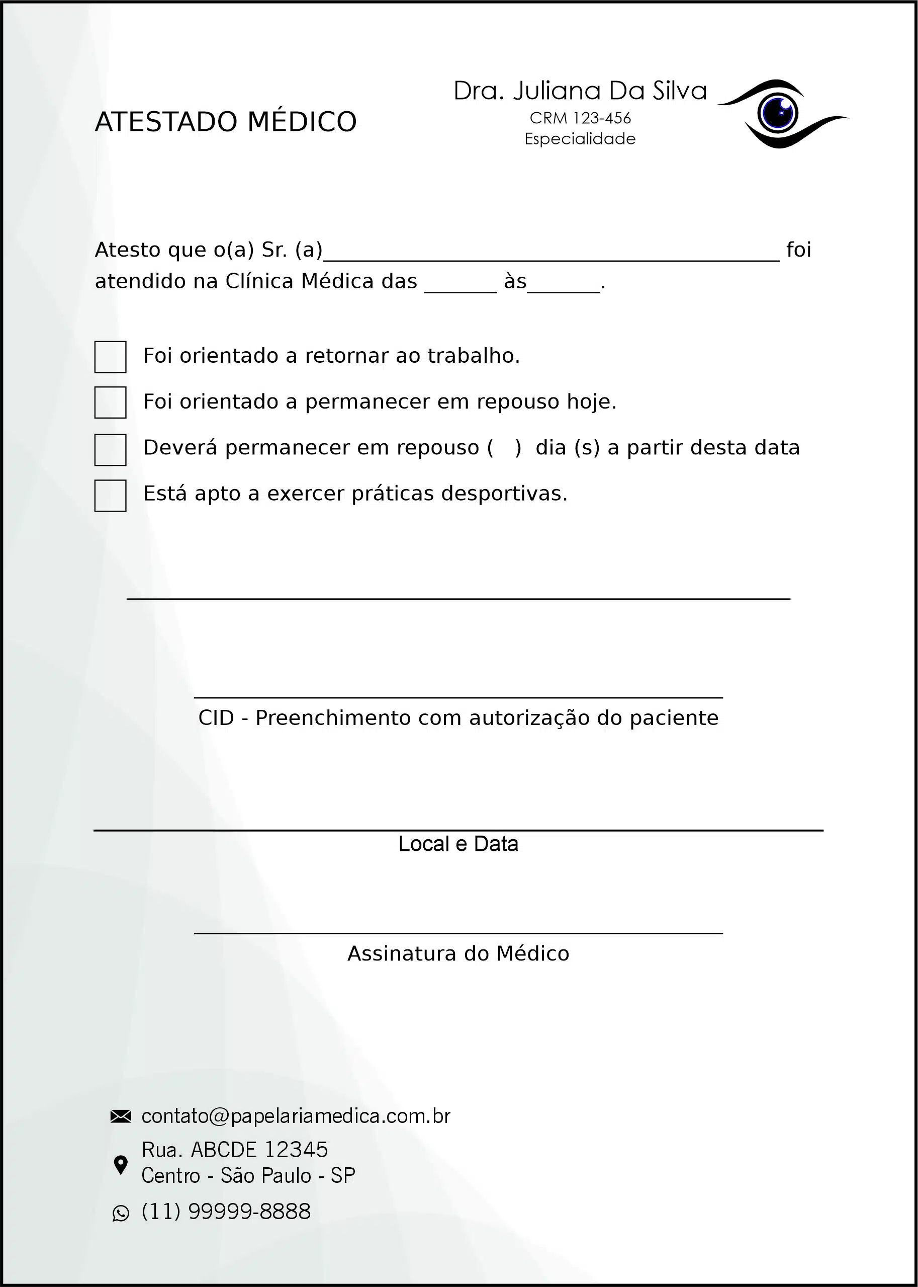 Atestado Oftalmologia Estocolmo
