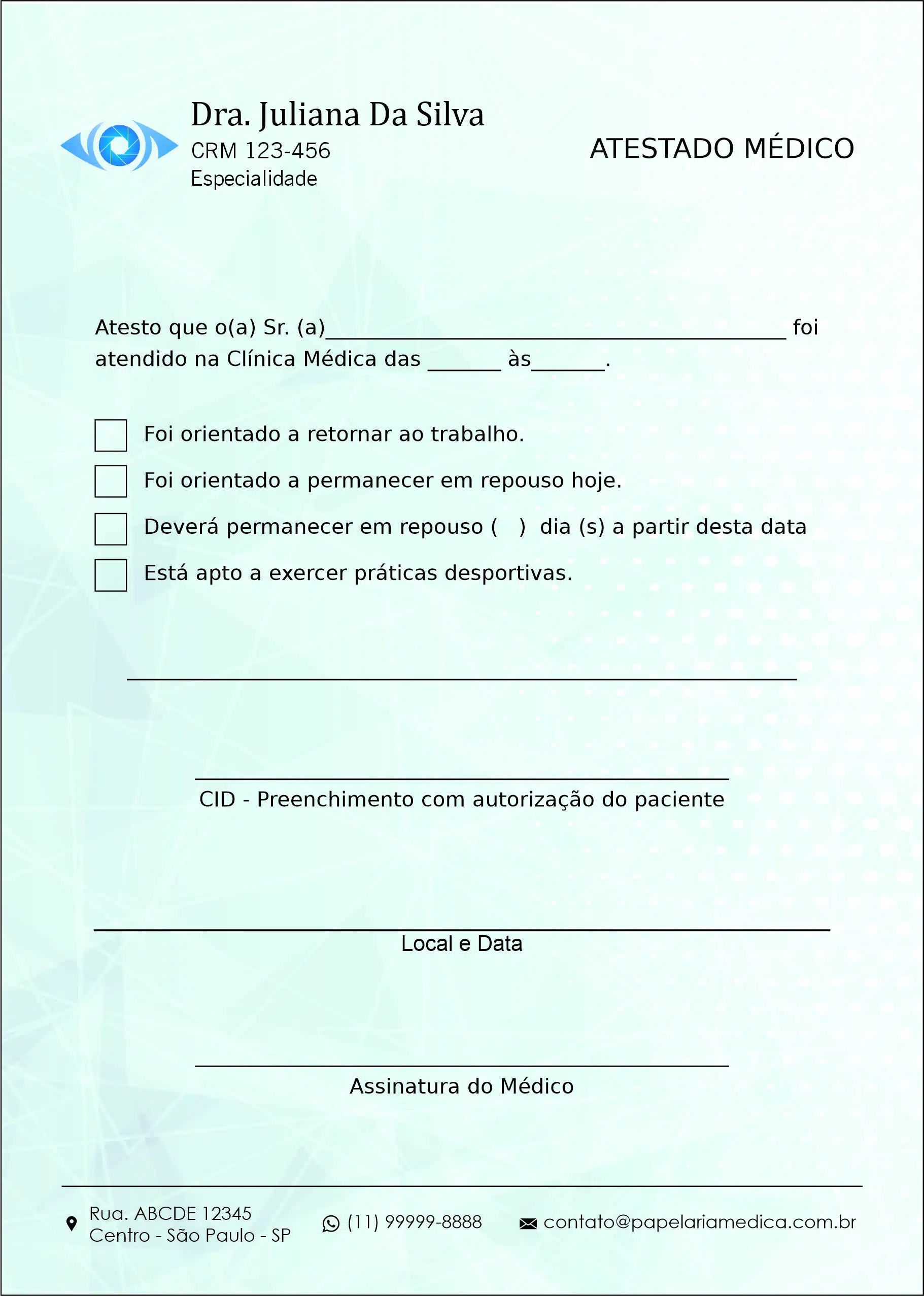 Atestado Oftalmologia Gotemburgo