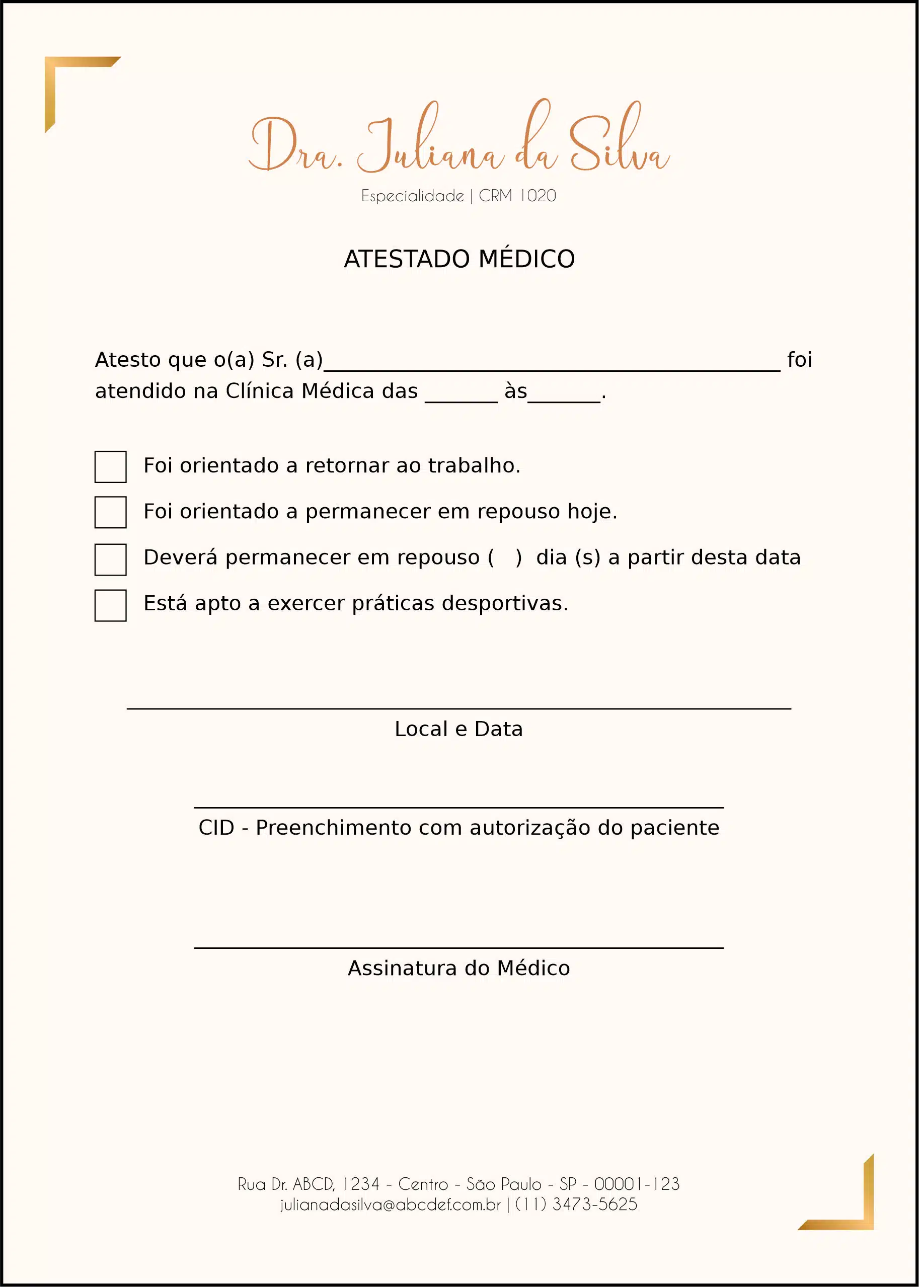 Atestado Dermatologista Bristol