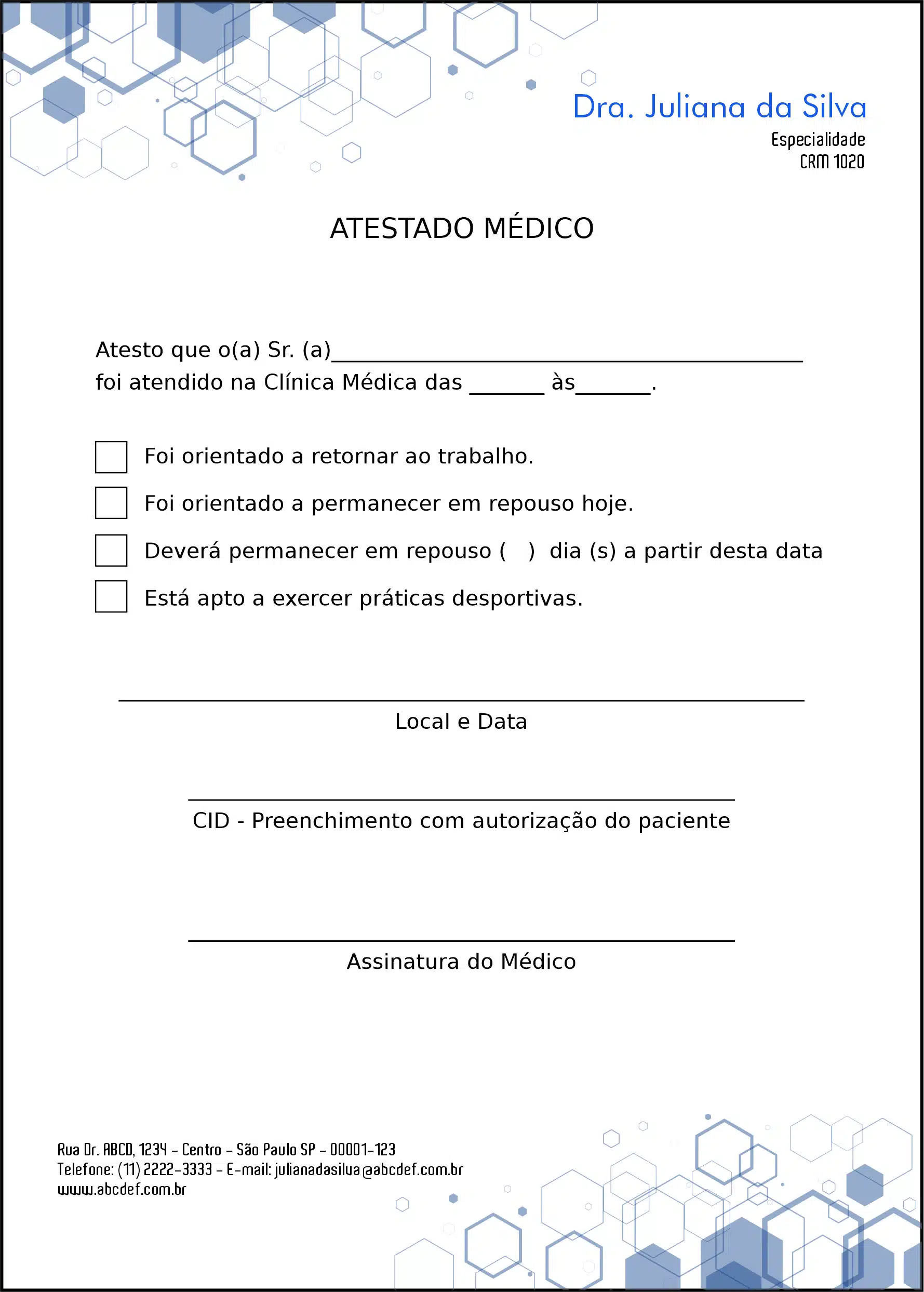 Atestado Clínica Geral Mênfis