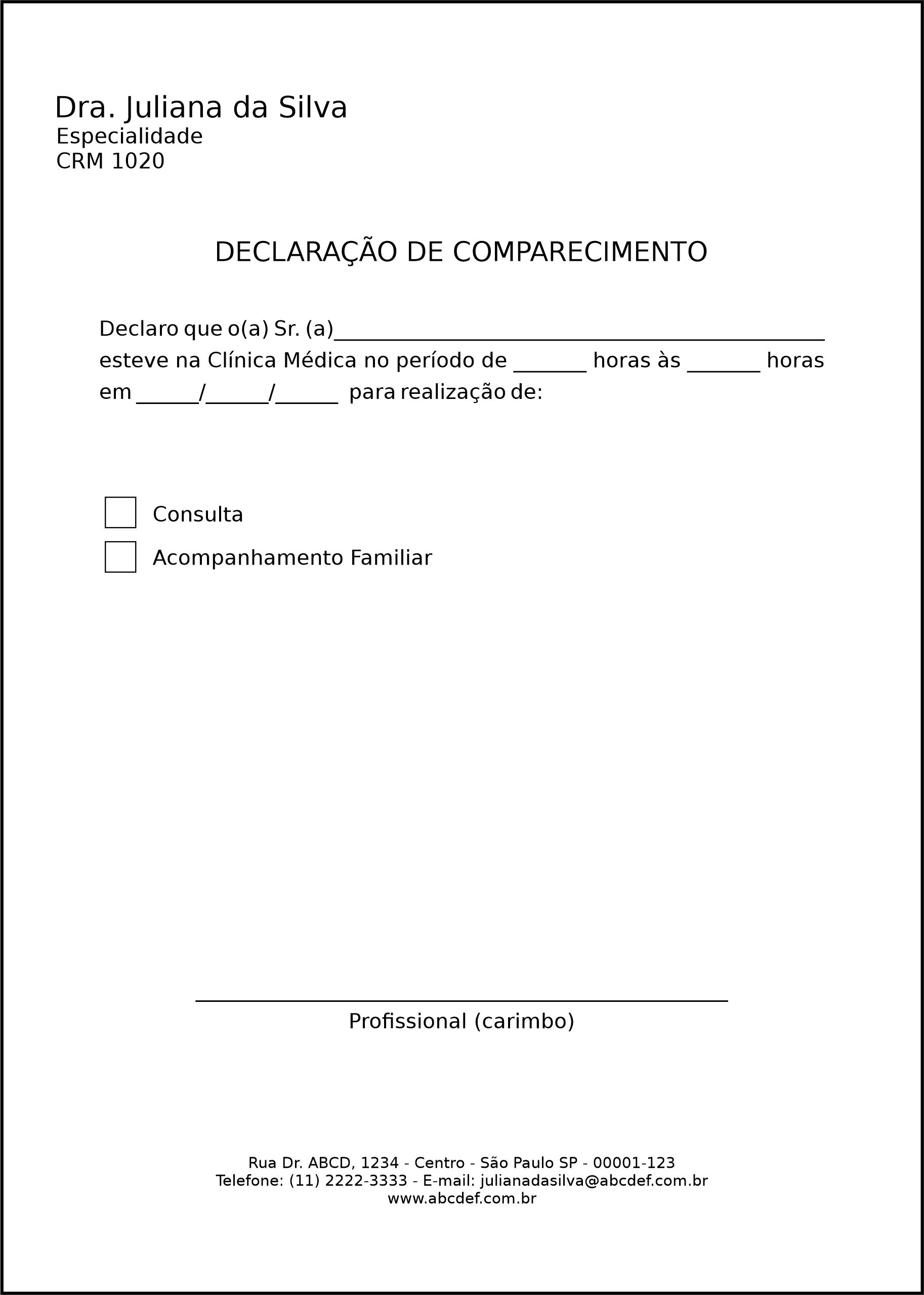 Declaração de Comparecimento Clínica Geral Minya