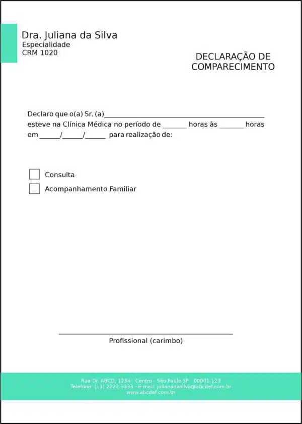 Declaração de Comparecimento Clínica Geral Dendera Declaração de Comparecimento Clínica Geral Dendera