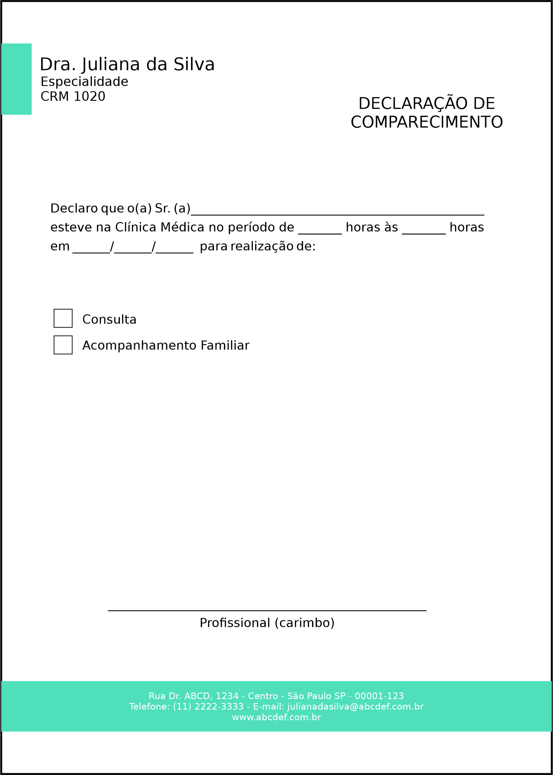 Declaração de Comparecimento Clínica Geral Dendera