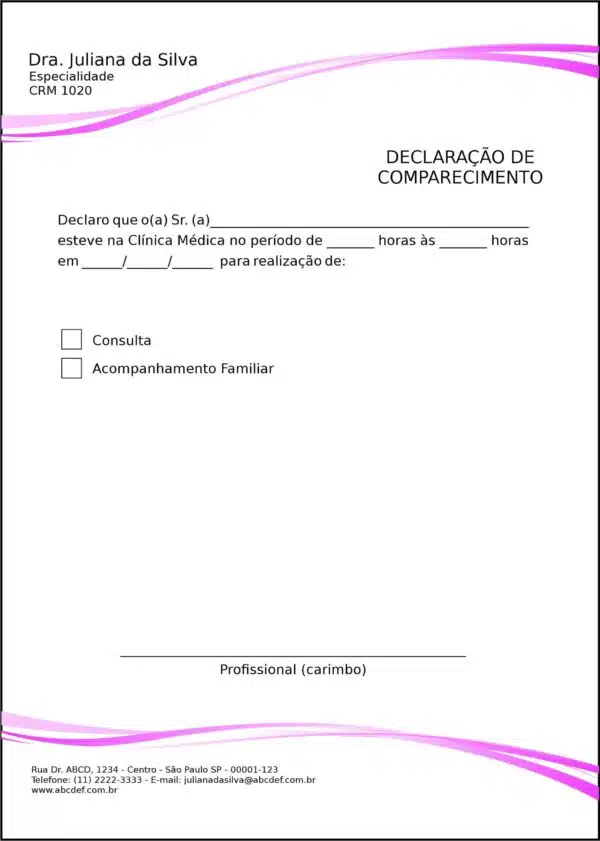 Declaração de Comparecimento Clínica Geral Berenice II Declaração de Comparecimento Clínica Geral Berenice II