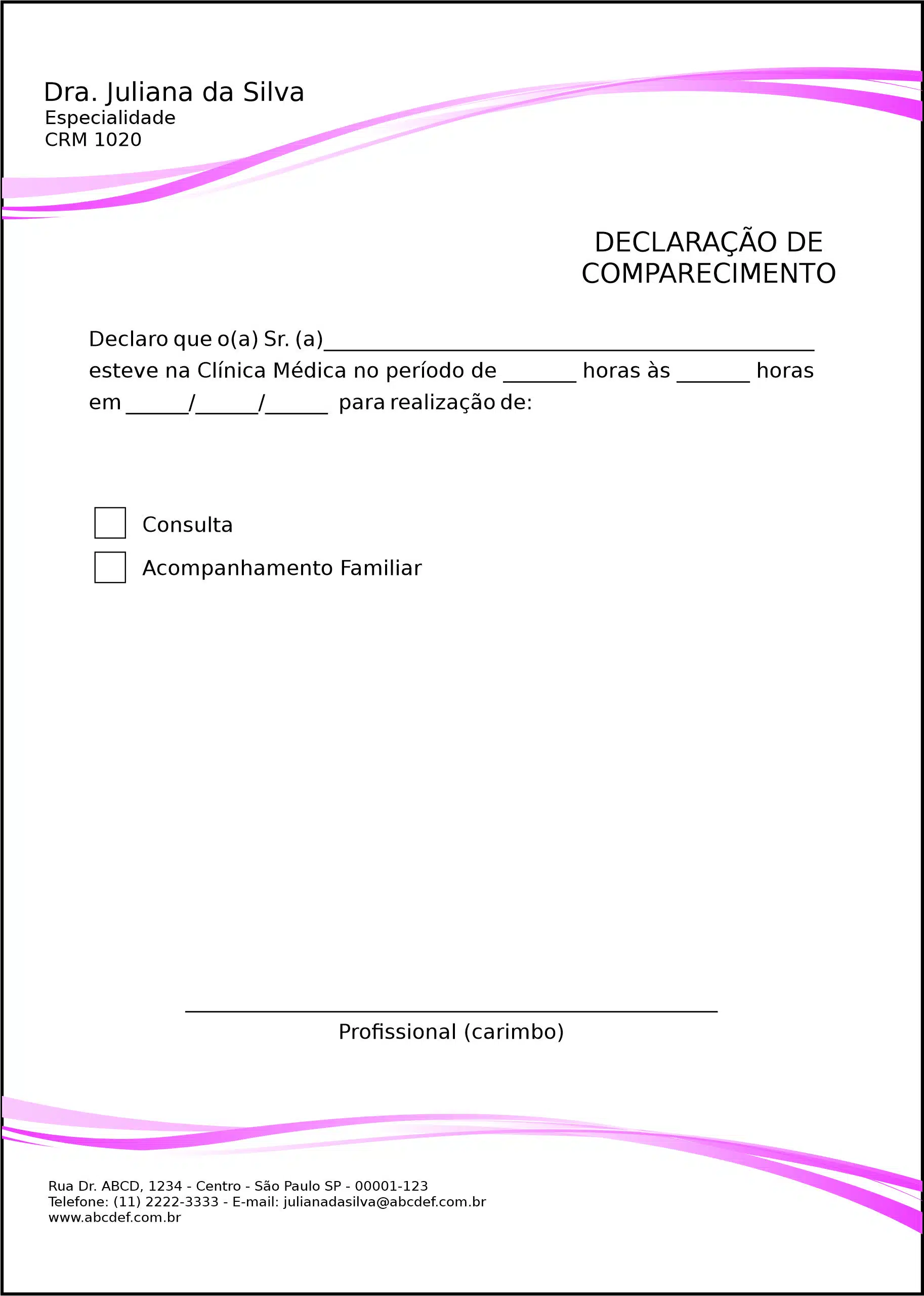 Declaração de Comparecimento Clínica Geral Berenice II