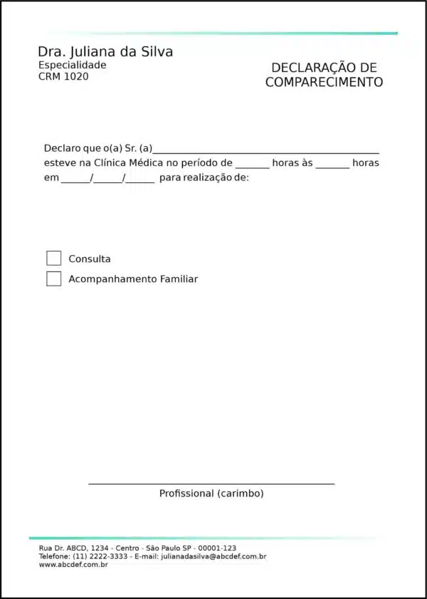Declaração de Comparecimento Clínica Geral Sohag Declaração de Comparecimento Clínica Geral Sohag