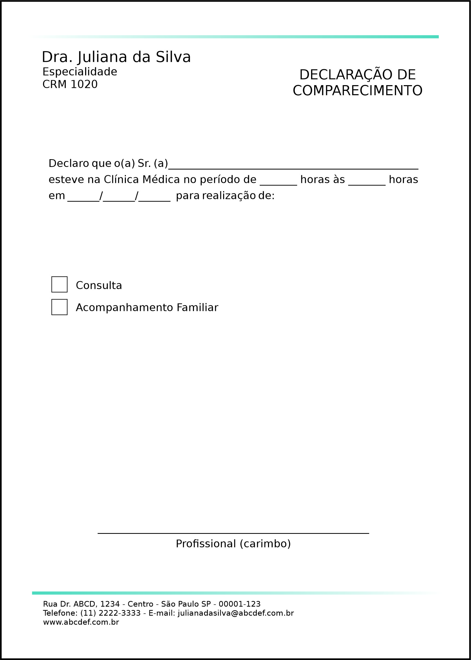 Declaração de Comparecimento Clínica Geral Sohag