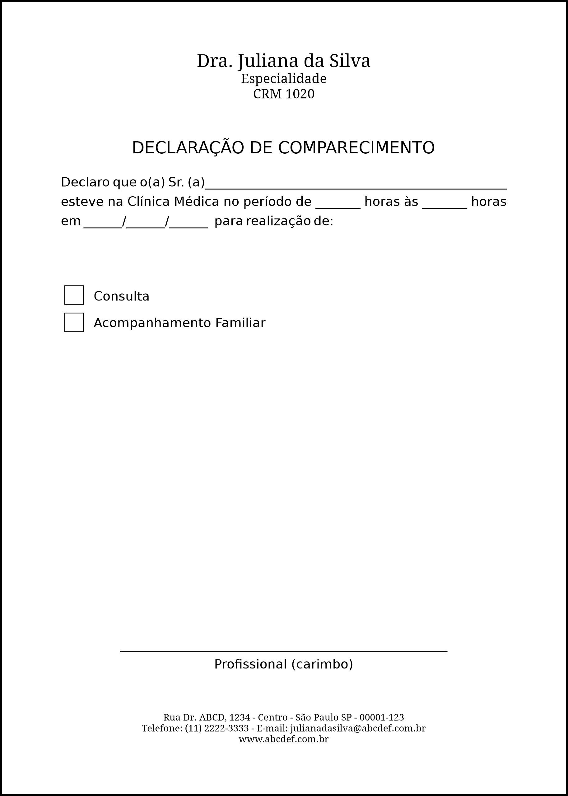 Declaração de Comparecimento Clínica Geral Qina