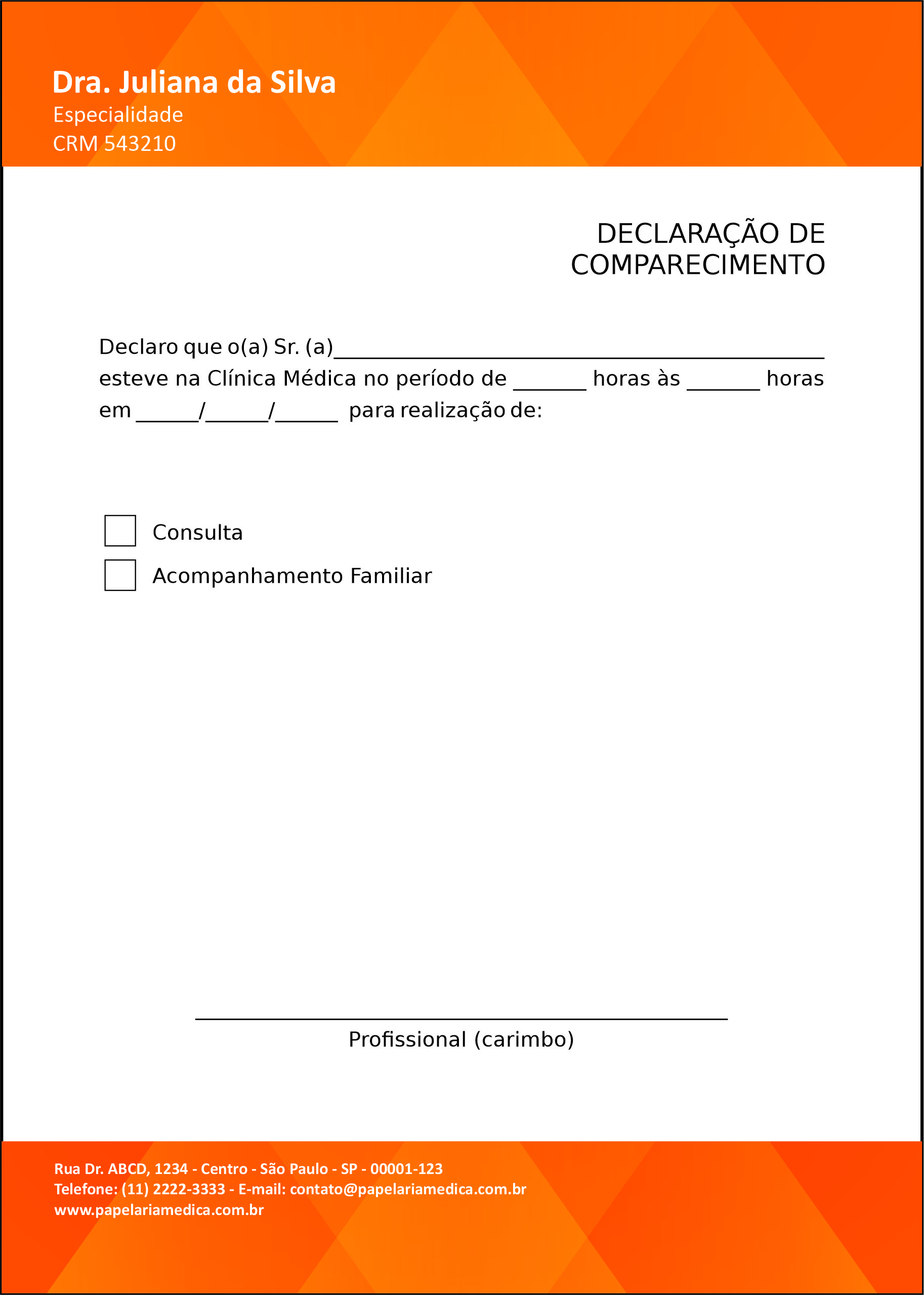 Declaração de Comparecimento Clínica Geral Damanhur