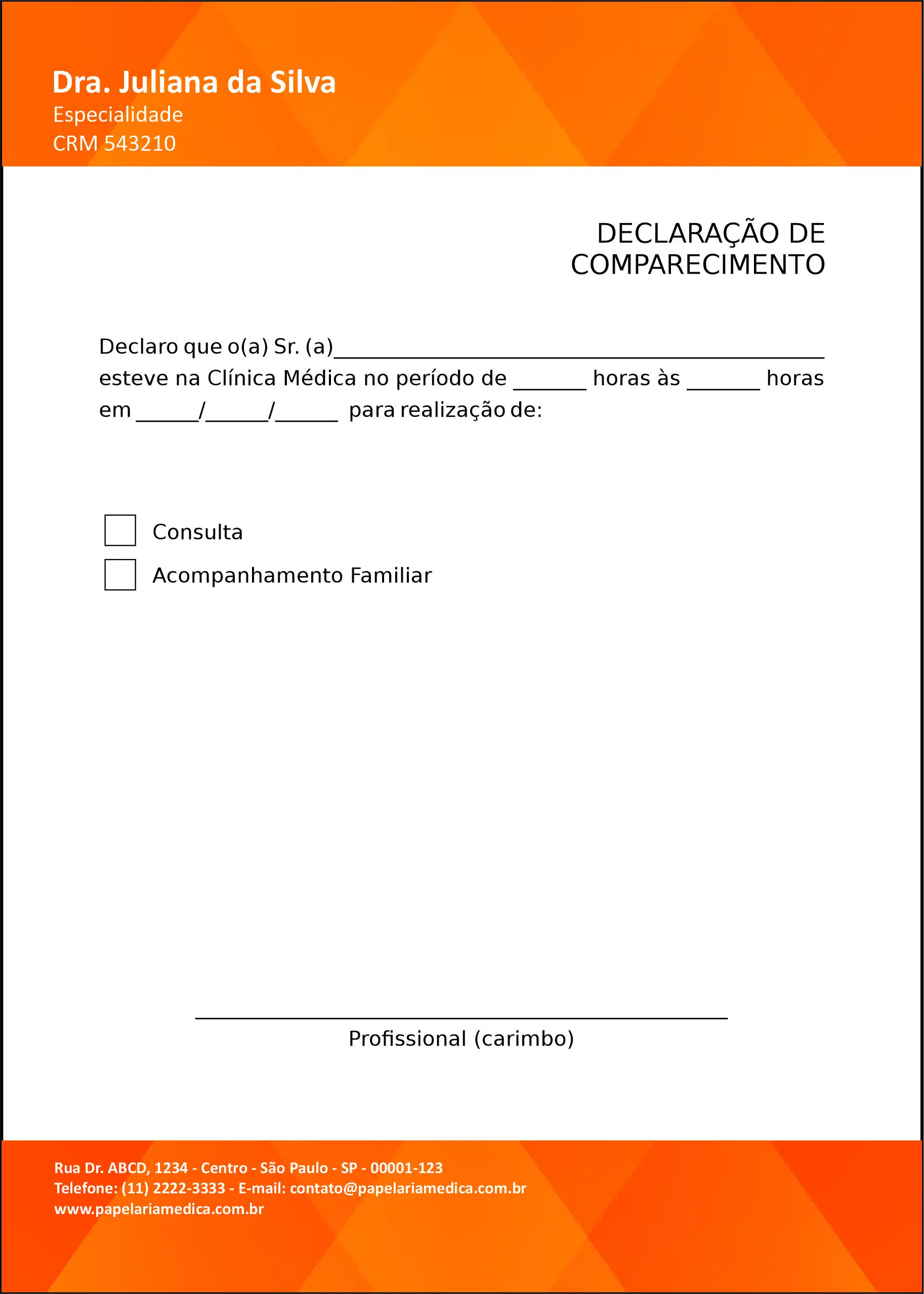 Declaração de Comparecimento Clínica Geral Damanhur