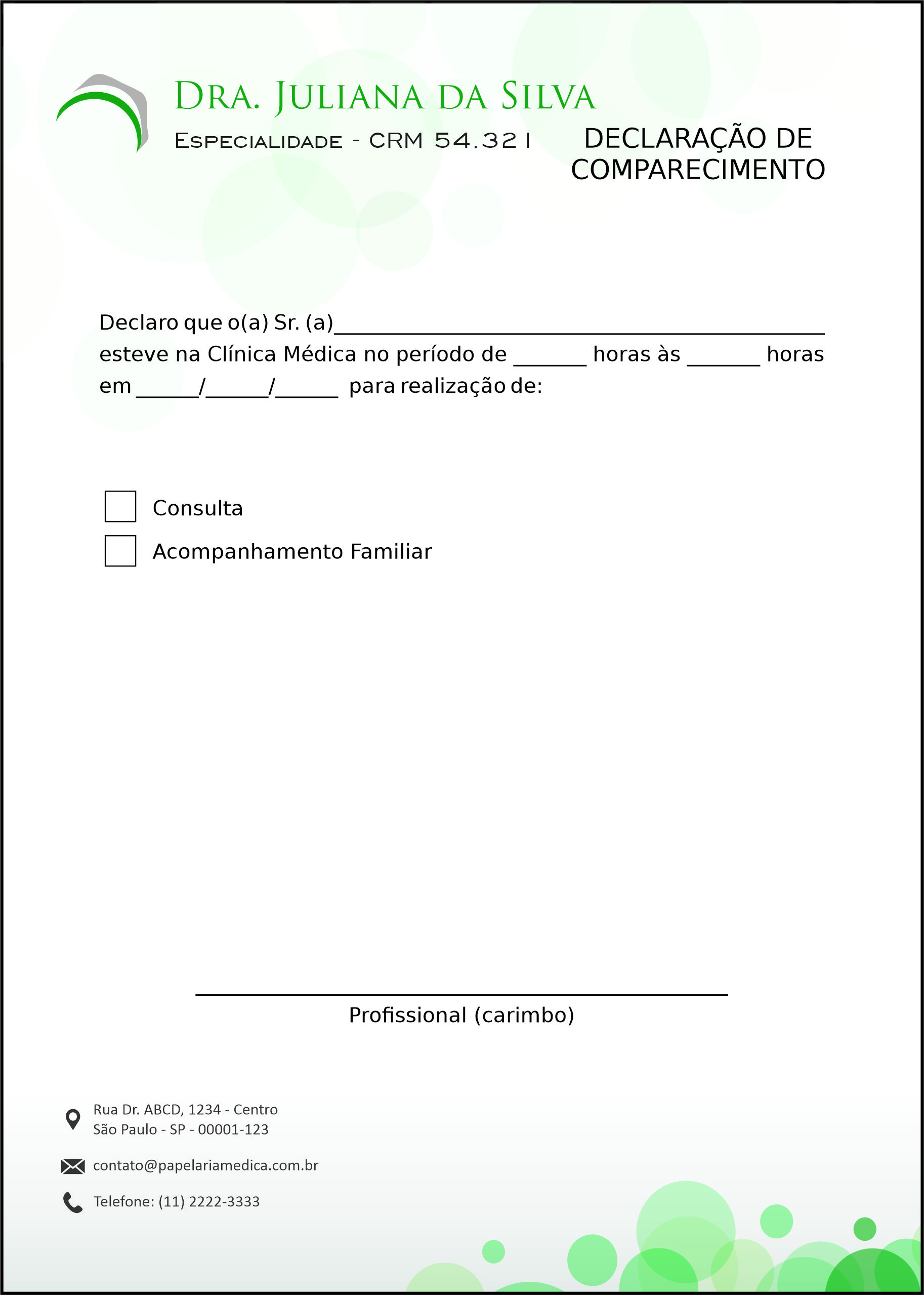 Declaração de Comparecimento Clínica Geral Porto Fuad