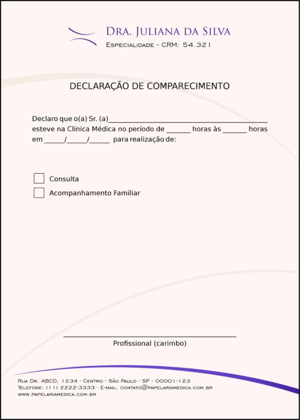 Declaração de Comparecimento Clínica Geral Rosetta Declaração de Comparecimento Clínica Geral Rosetta