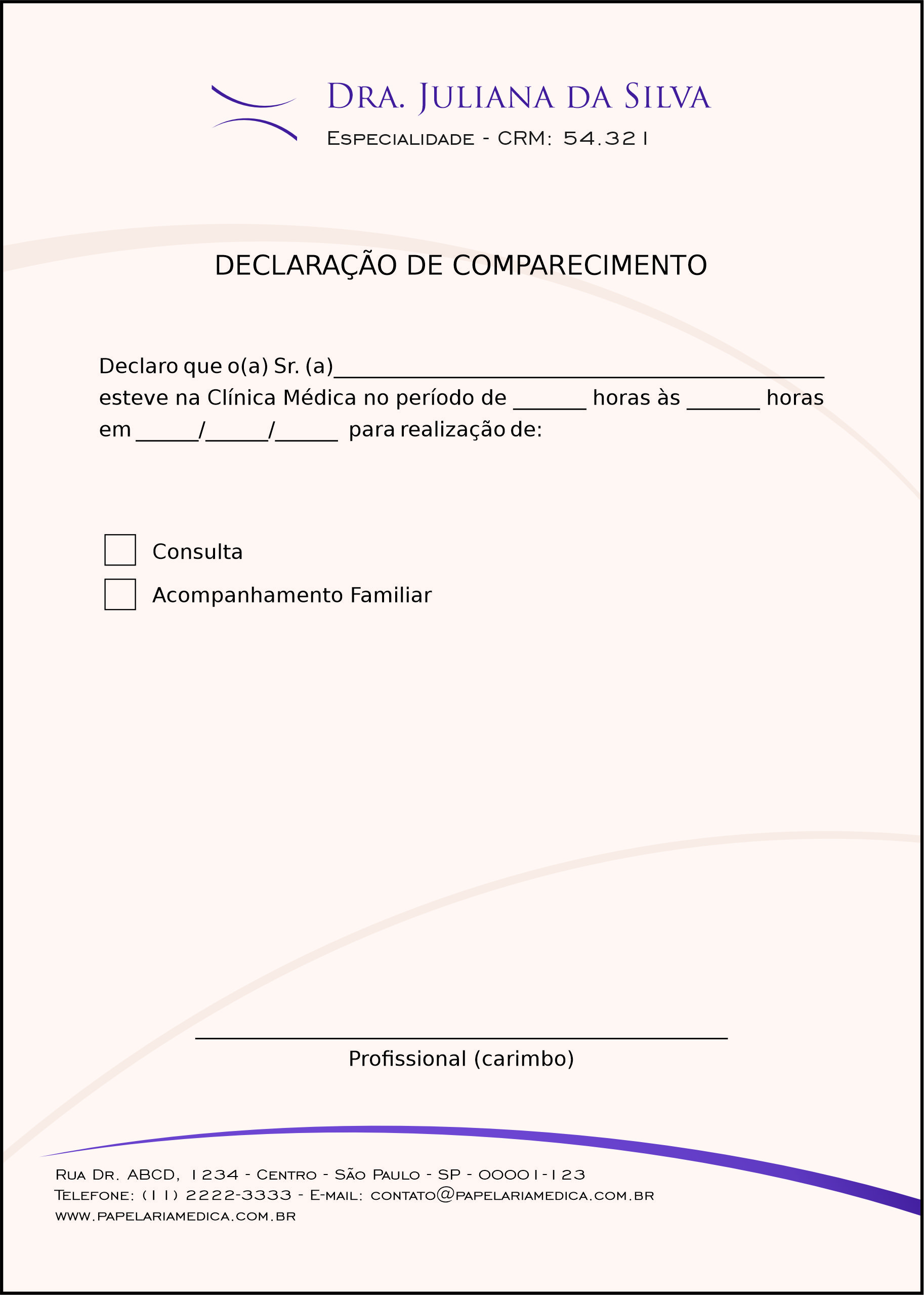 Declaração de Comparecimento Clínica Geral Rosetta
