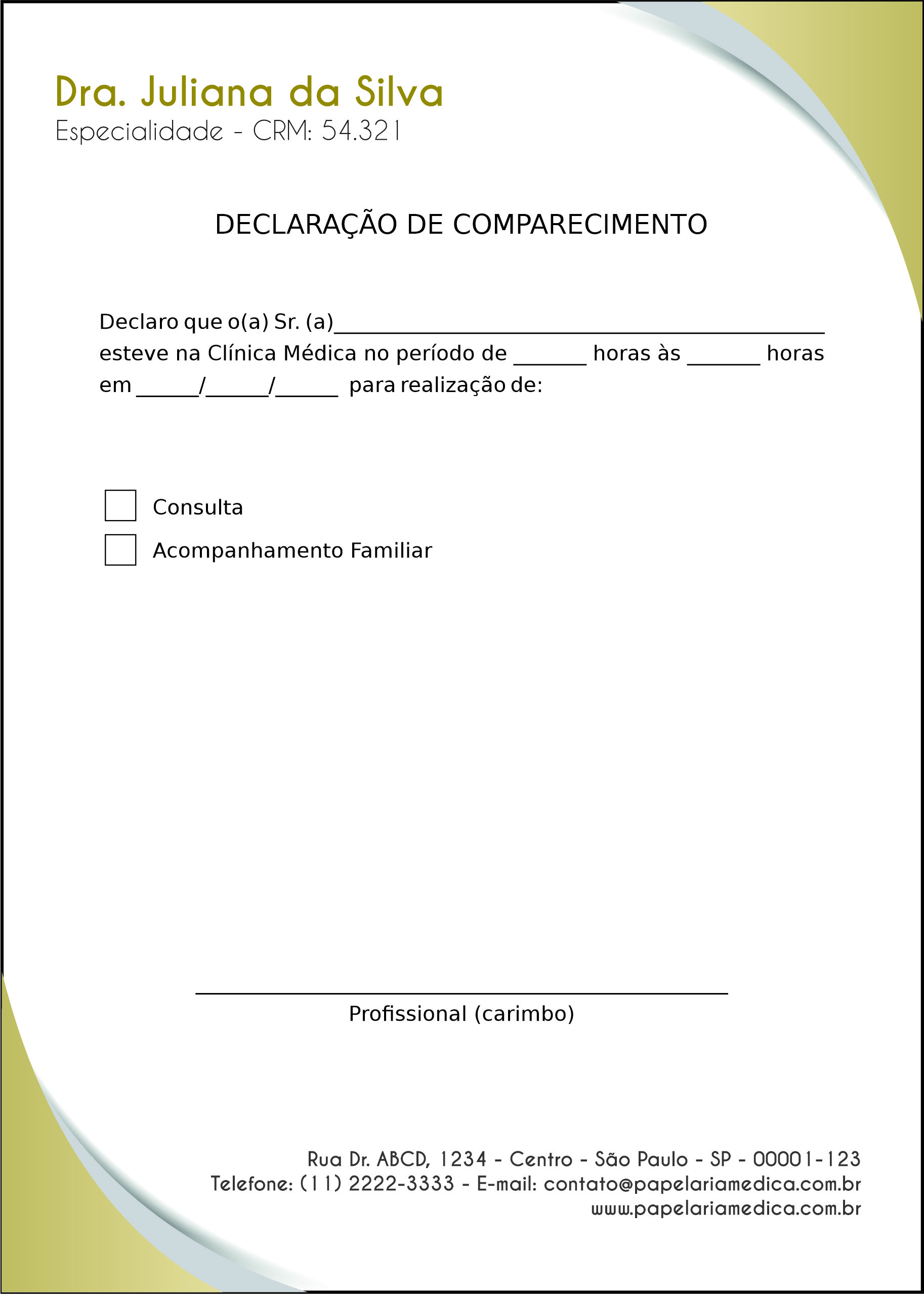 Declaração de Comparecimento Clínica Geral Porto Said