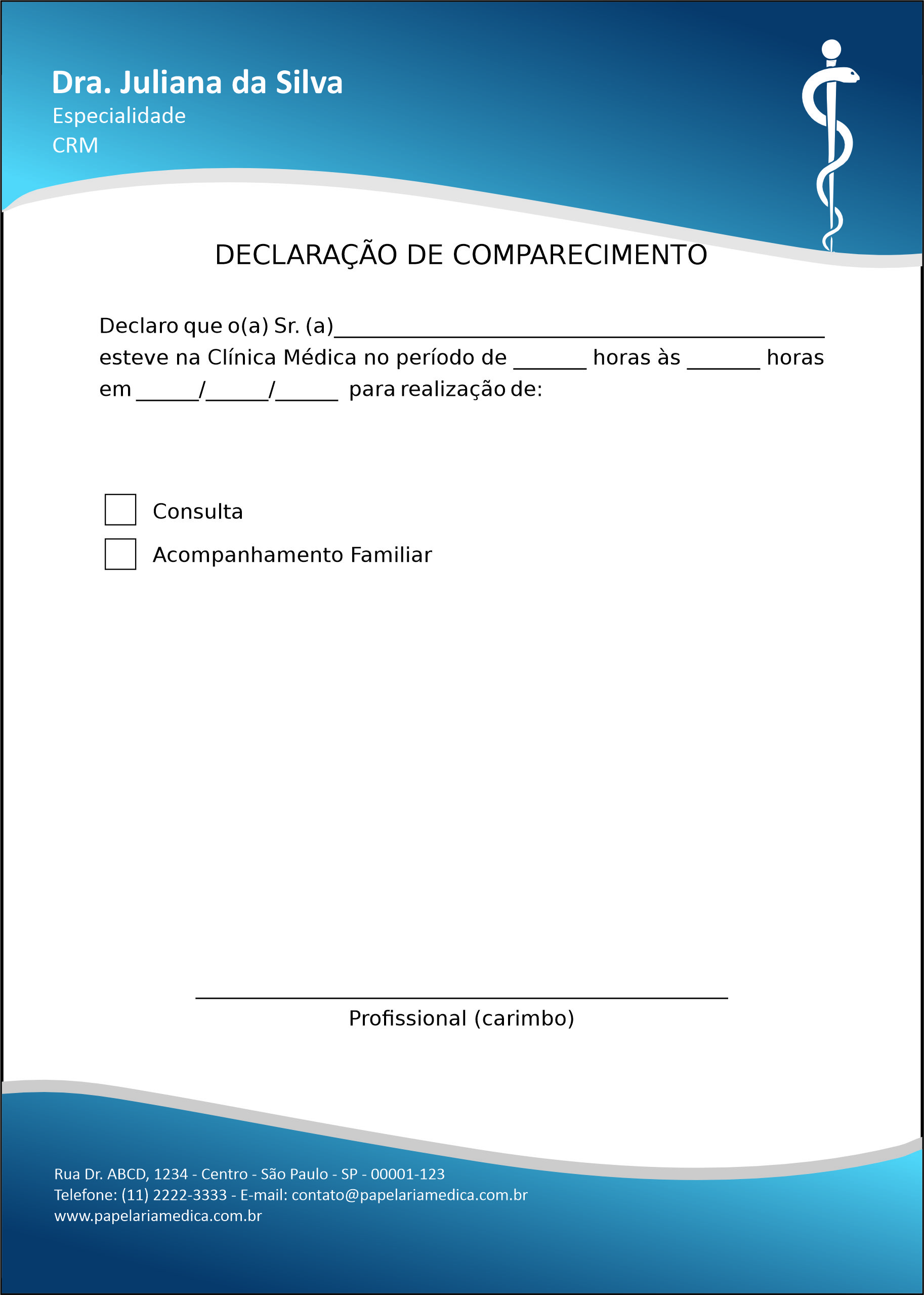 Declaração de Comparecimento Clínica Geral Hurghada