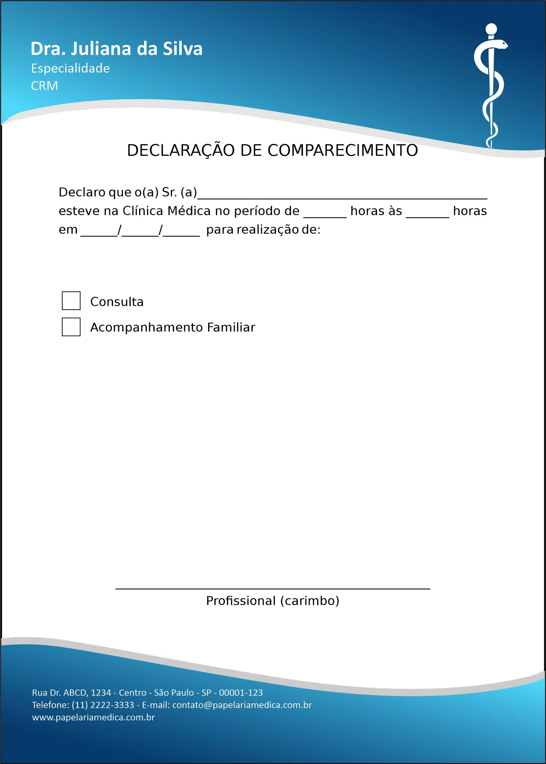 Declaração de Comparecimento Clínica Geral Hurghada