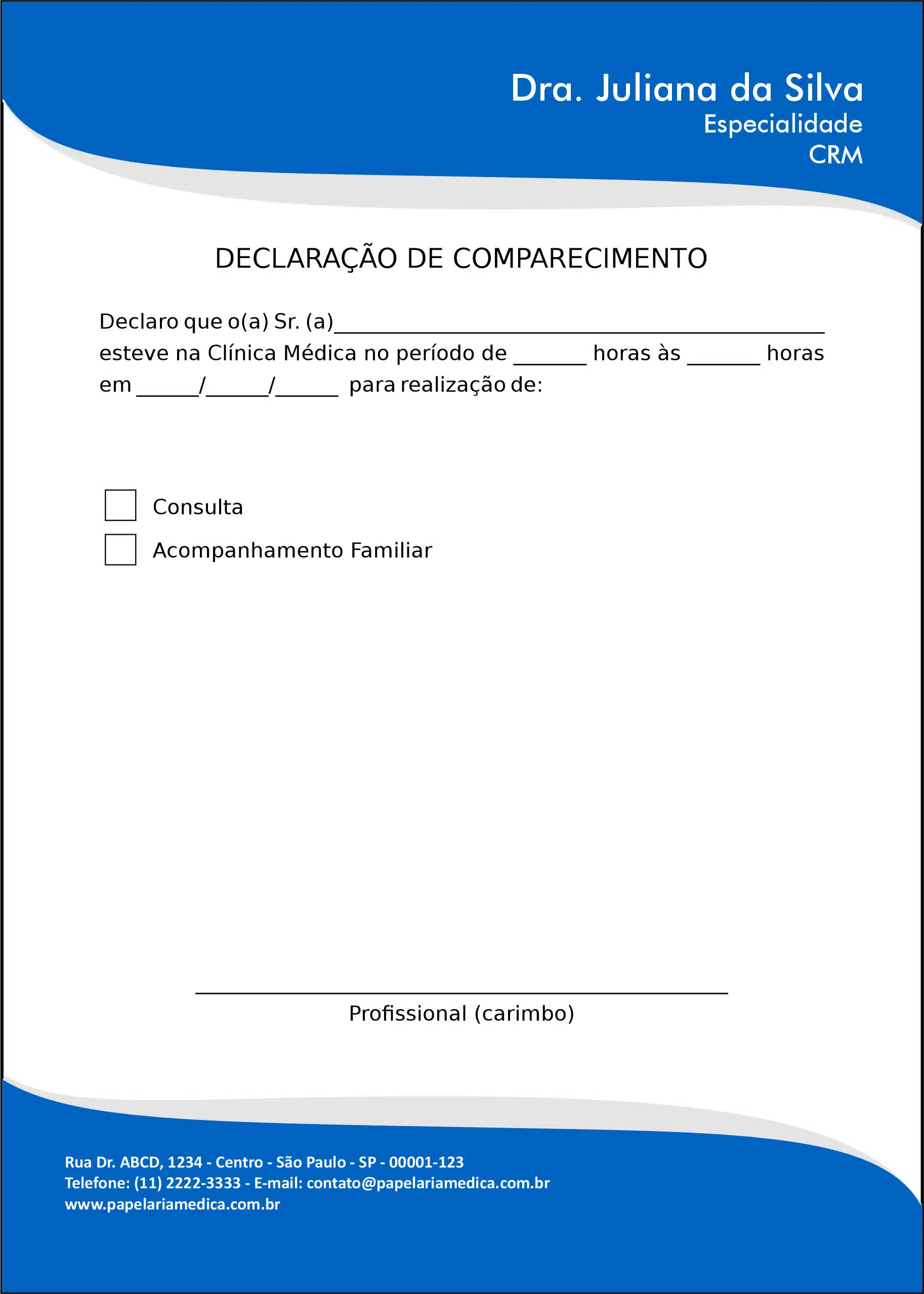 Declaração de Comparecimento Clínica Geral Maghagha