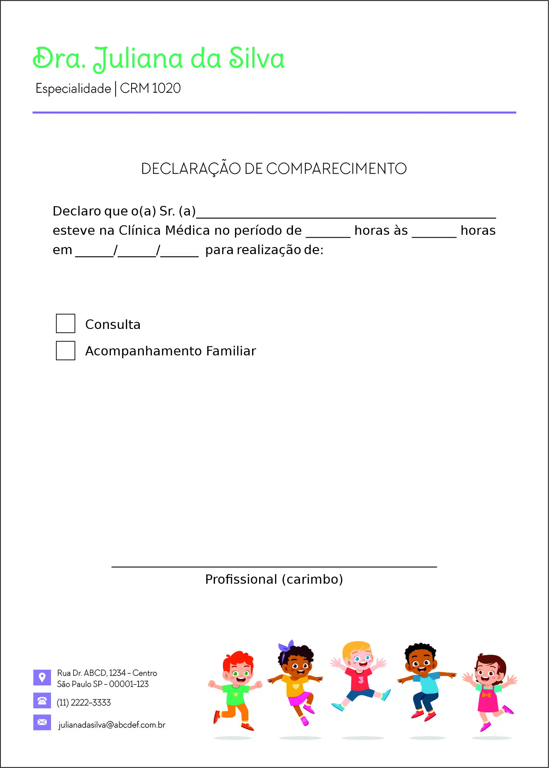 Declaração de Comparecimento Pediatra Opole
