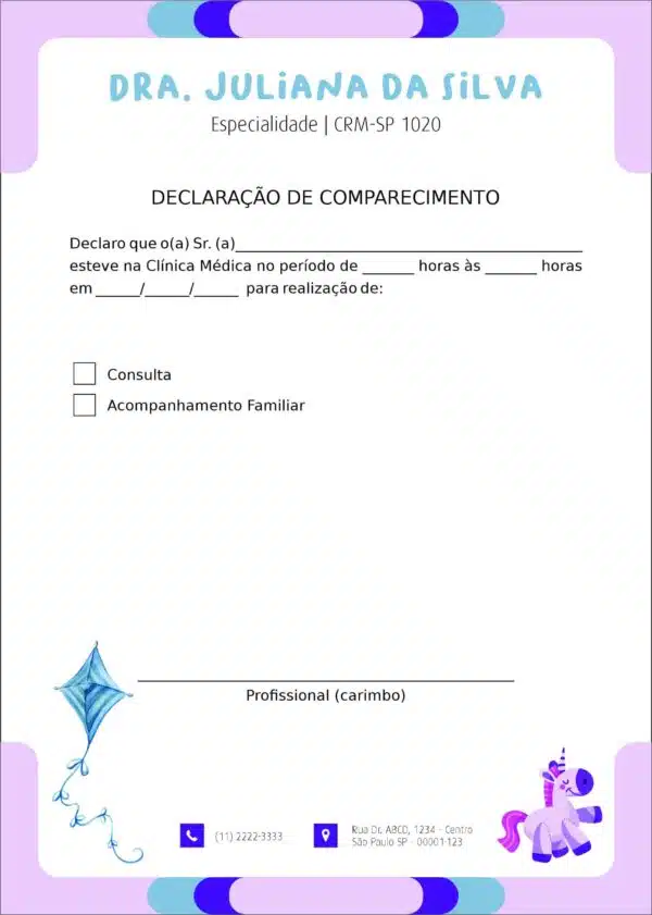 Declaração de Comparecimento Pediatra Lódz Declaração de Comparecimento Pediatra Lódz