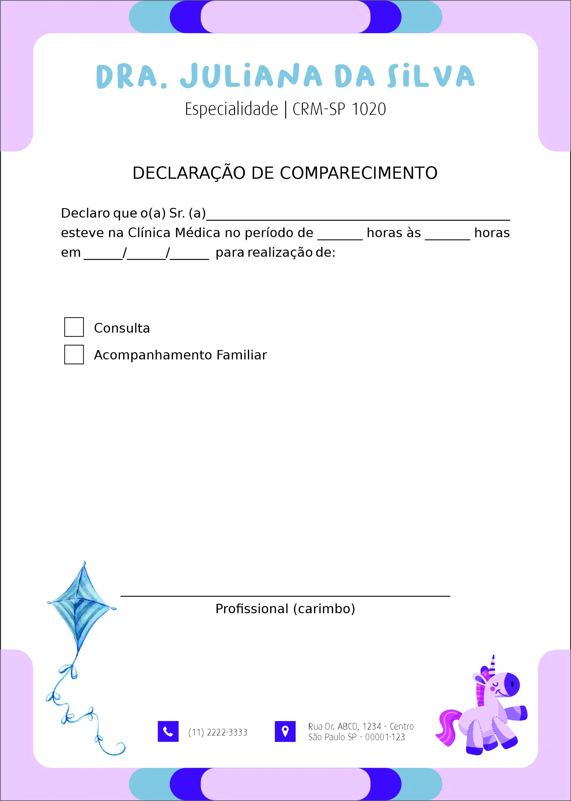 Declaração de Comparecimento Pediatra Lódz