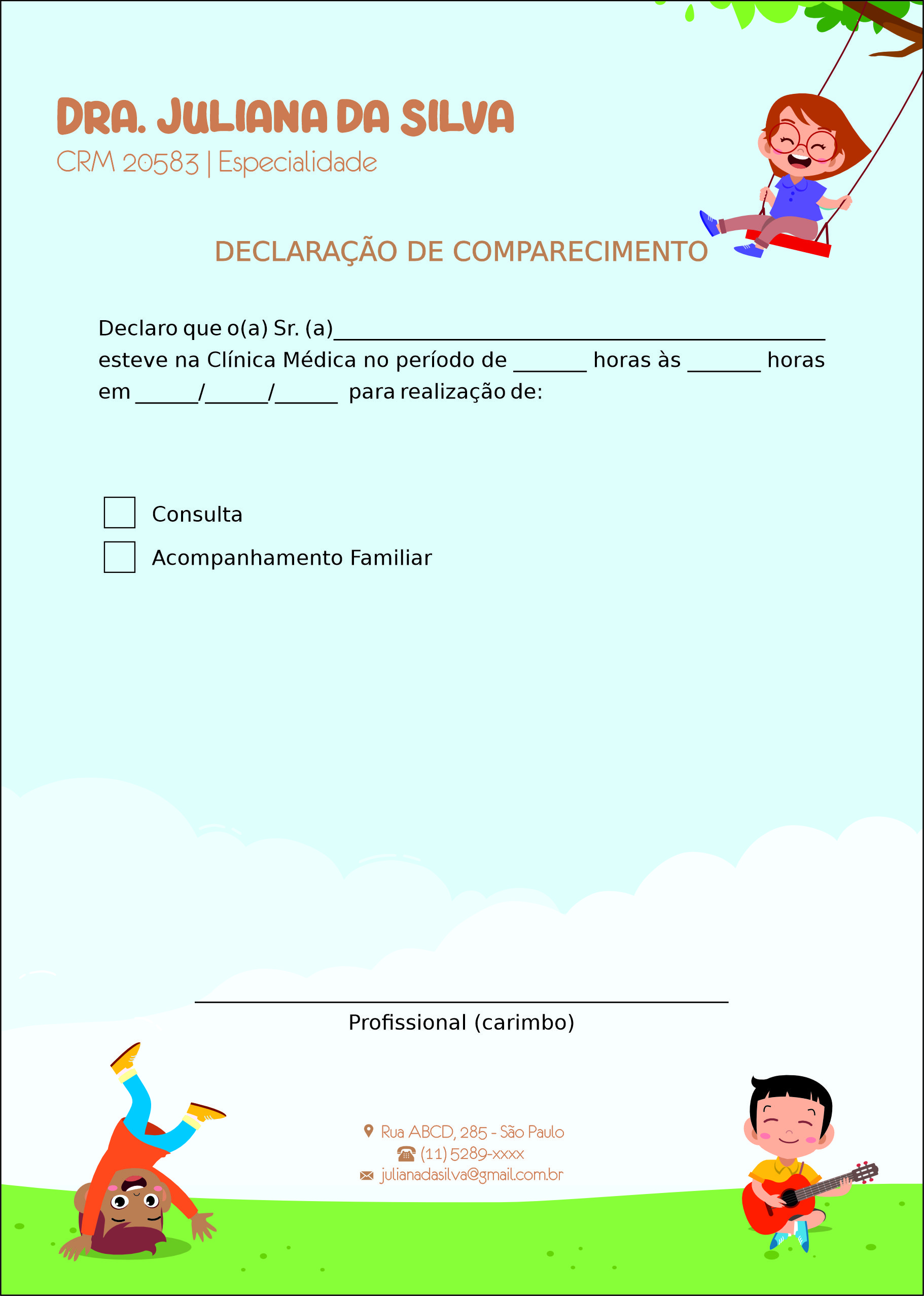 Declaração de Comparecimento Pediatra Elblag