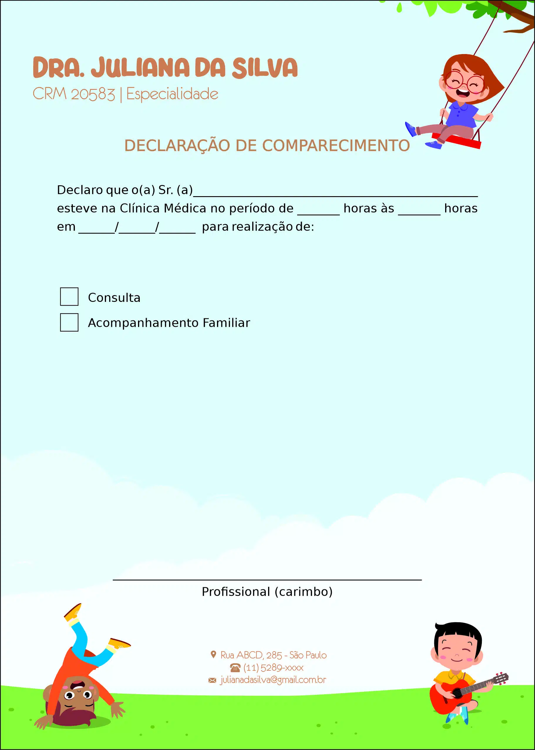 Declaração de Comparecimento Pediatra Elblag