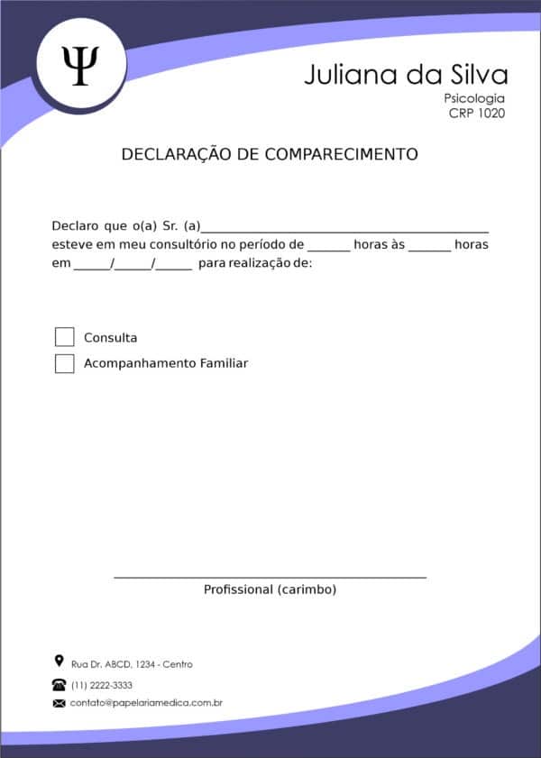 Declaração de Comparecimento Psicológico Bamberg