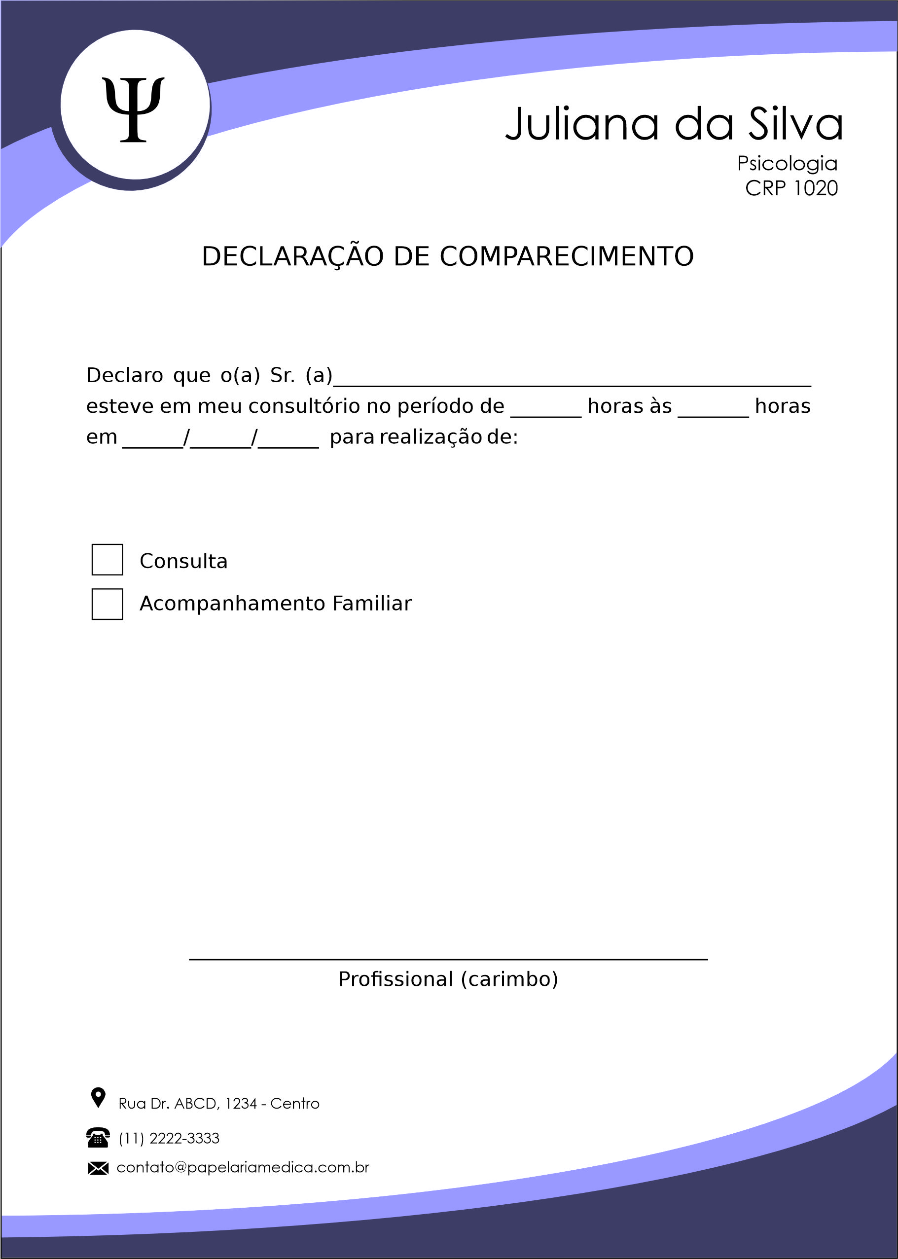 Declaração de Comparecimento Psicológico Bamberg