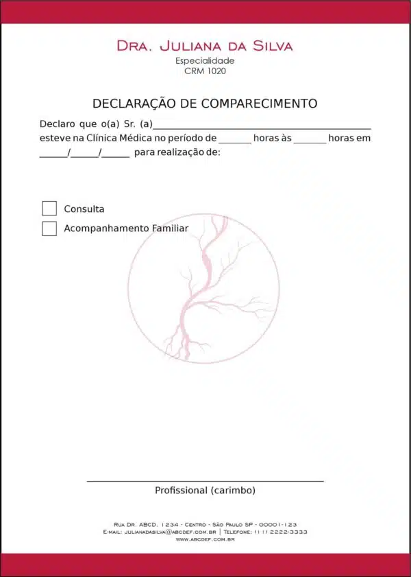 Declaração de Comparecimento Angiologia e Vascular Antuérpia Declaração de Comparecimento Angiologia e Vascular Antuérpia