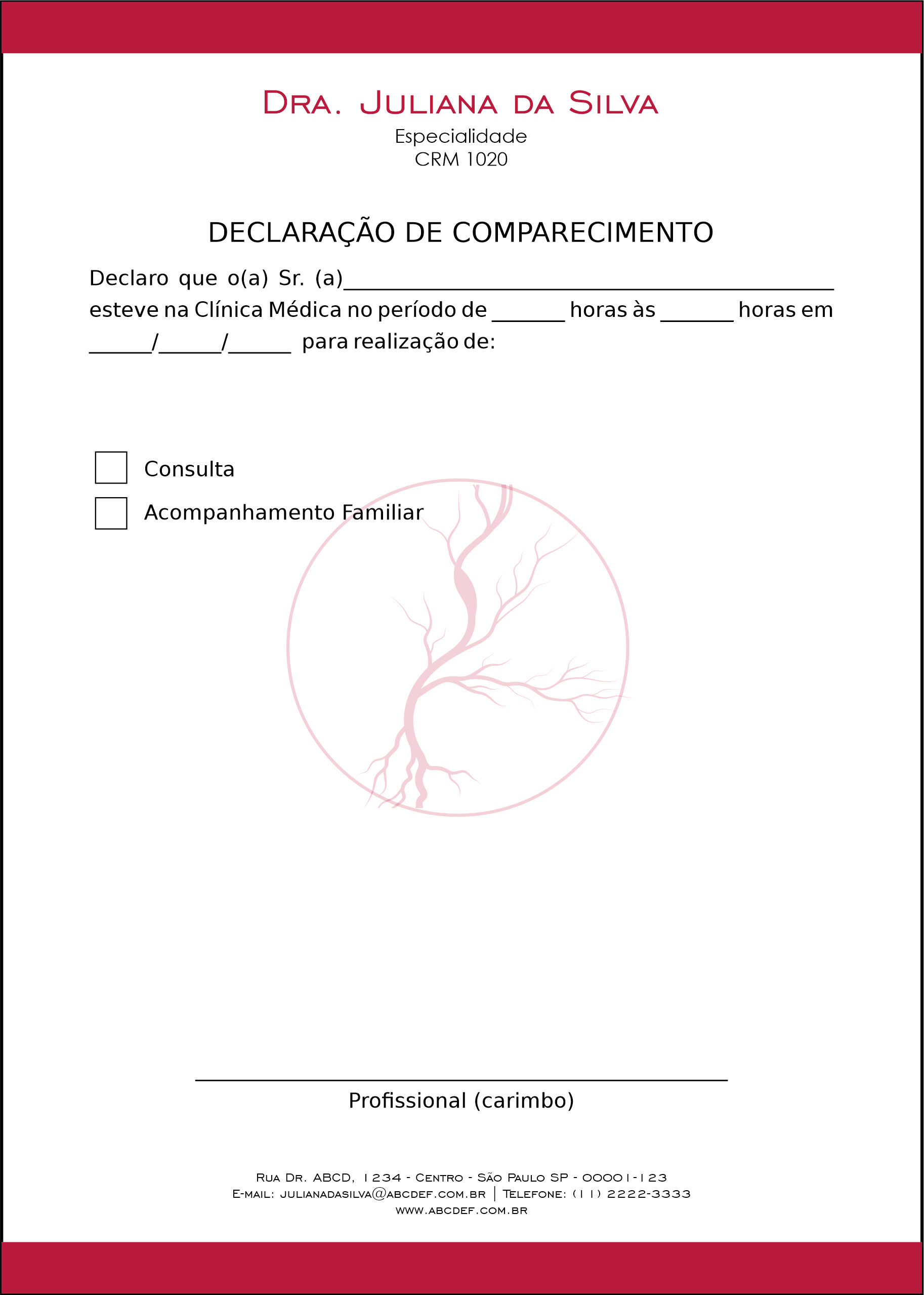 Declaração de Comparecimento Angiologia e Vascular Antuérpia