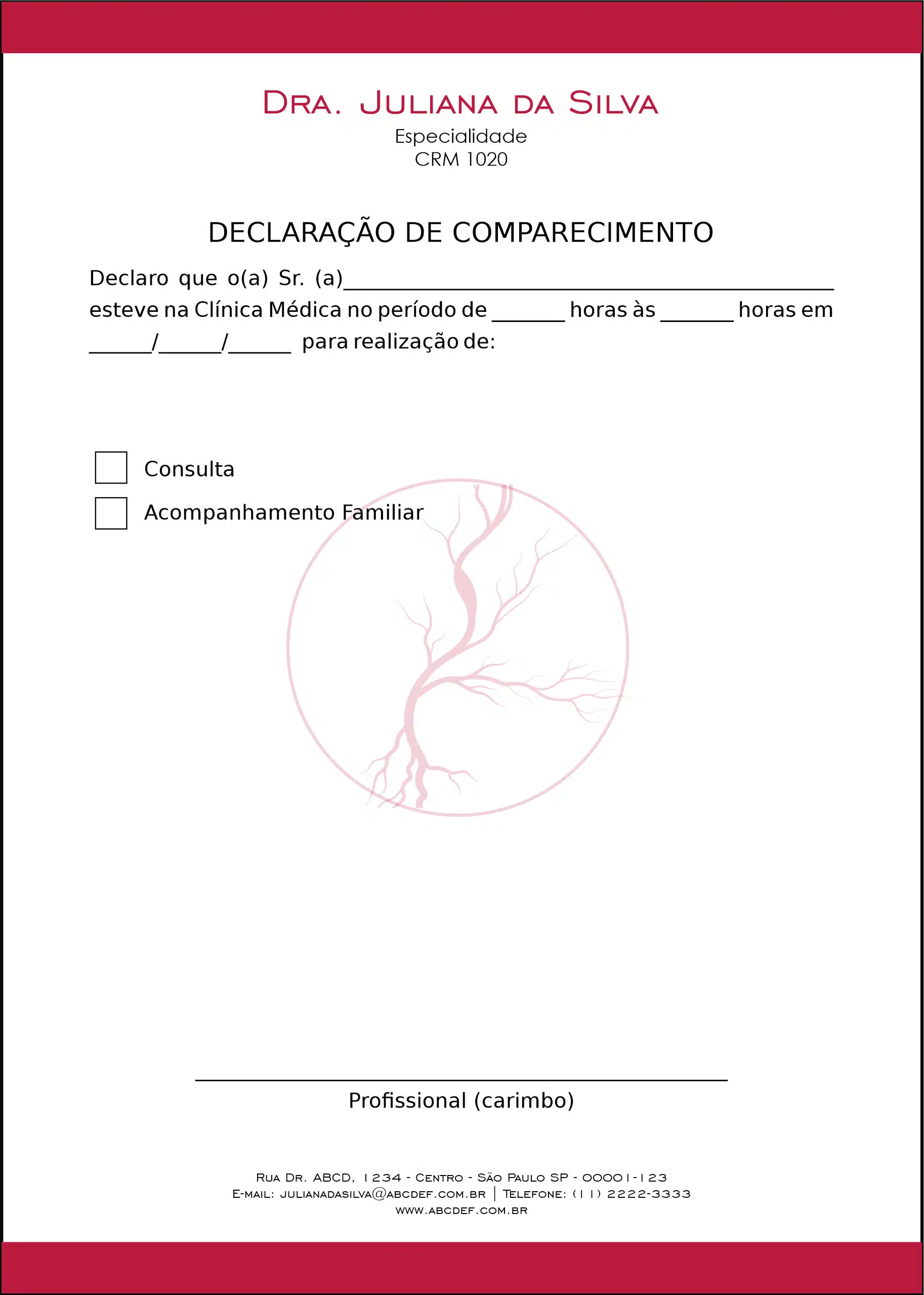 Declaração de Comparecimento Angiologia e Vascular Antuérpia