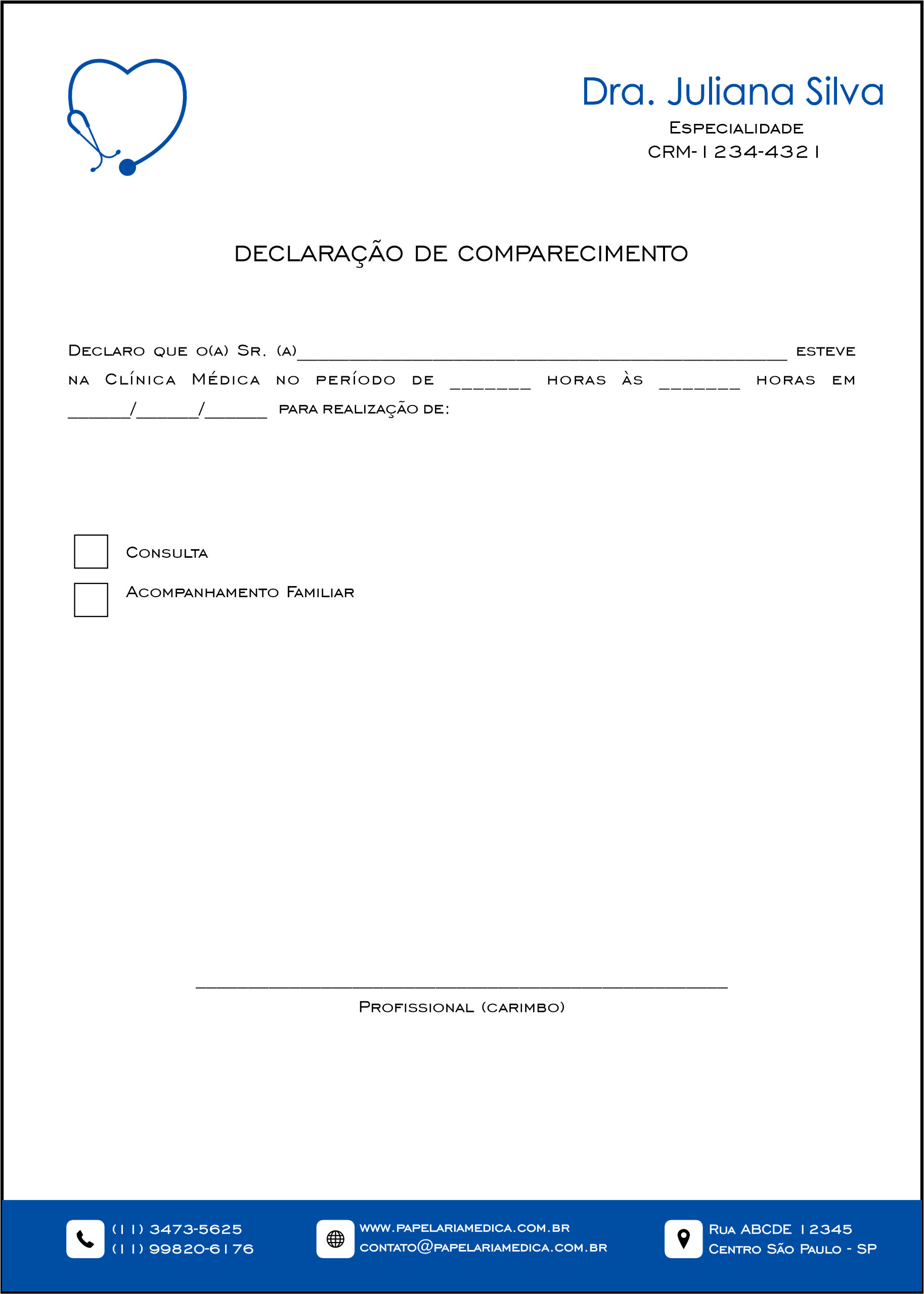 Declaração de Comparecimento Cardiologista Amsterdam