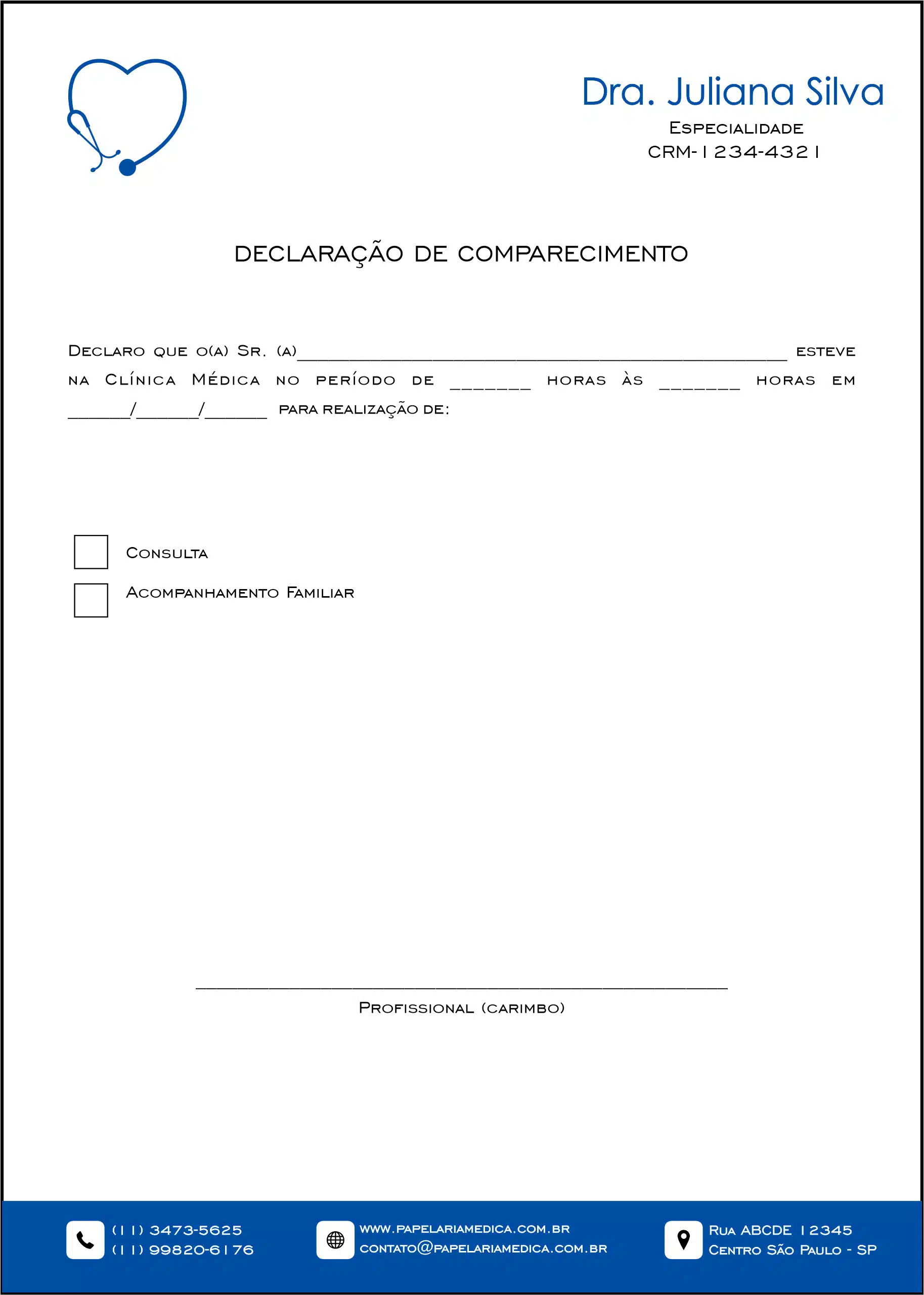 Declaração de Comparecimento Cardiologista Amsterdam