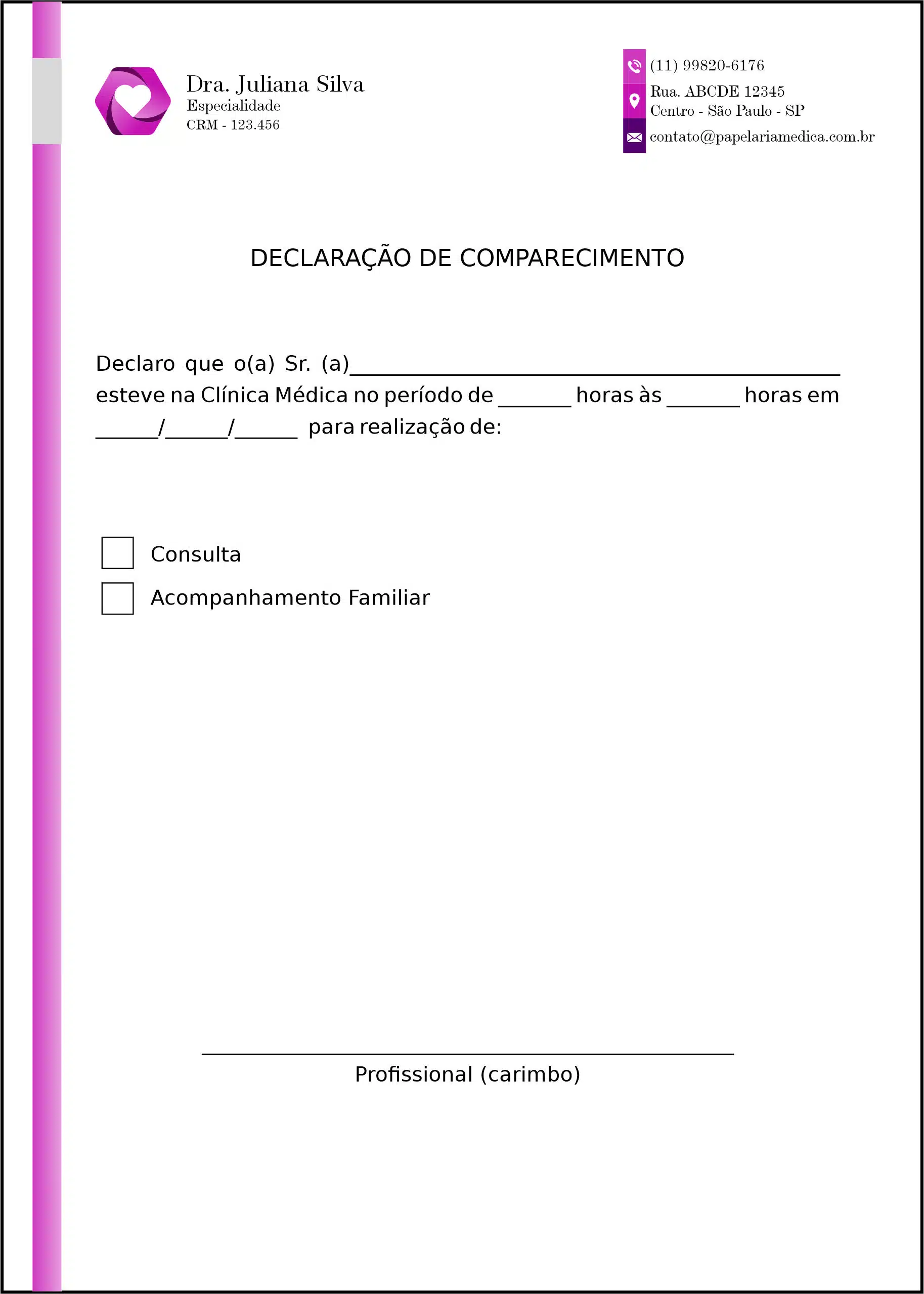 Declaração de Comparecimento Cardiologista Breda