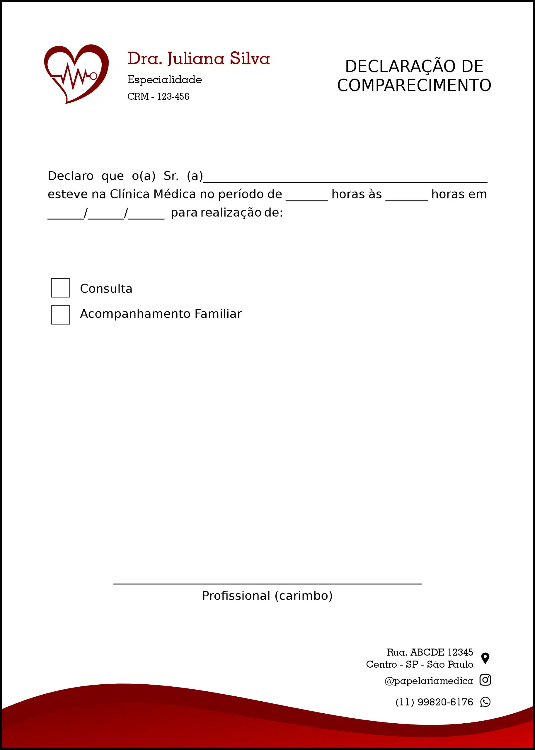 Declaração de Comparecimento Cardiologista Wessem