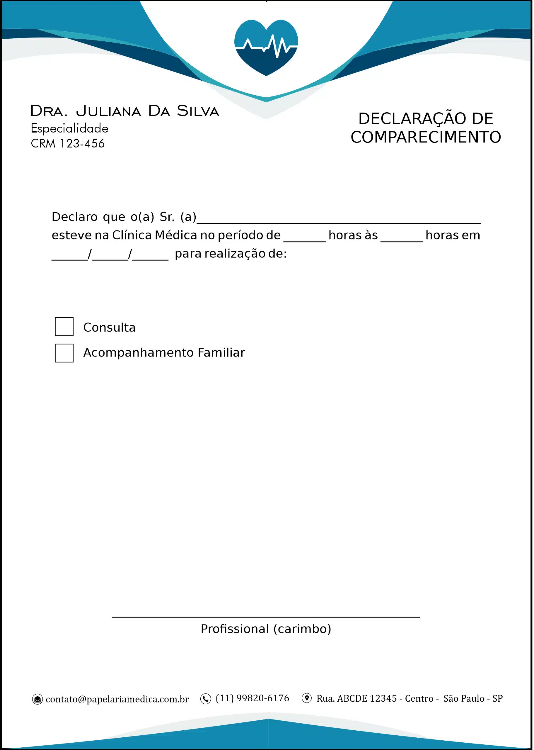 Declaração de Comparecimento Cardiologista Lisse