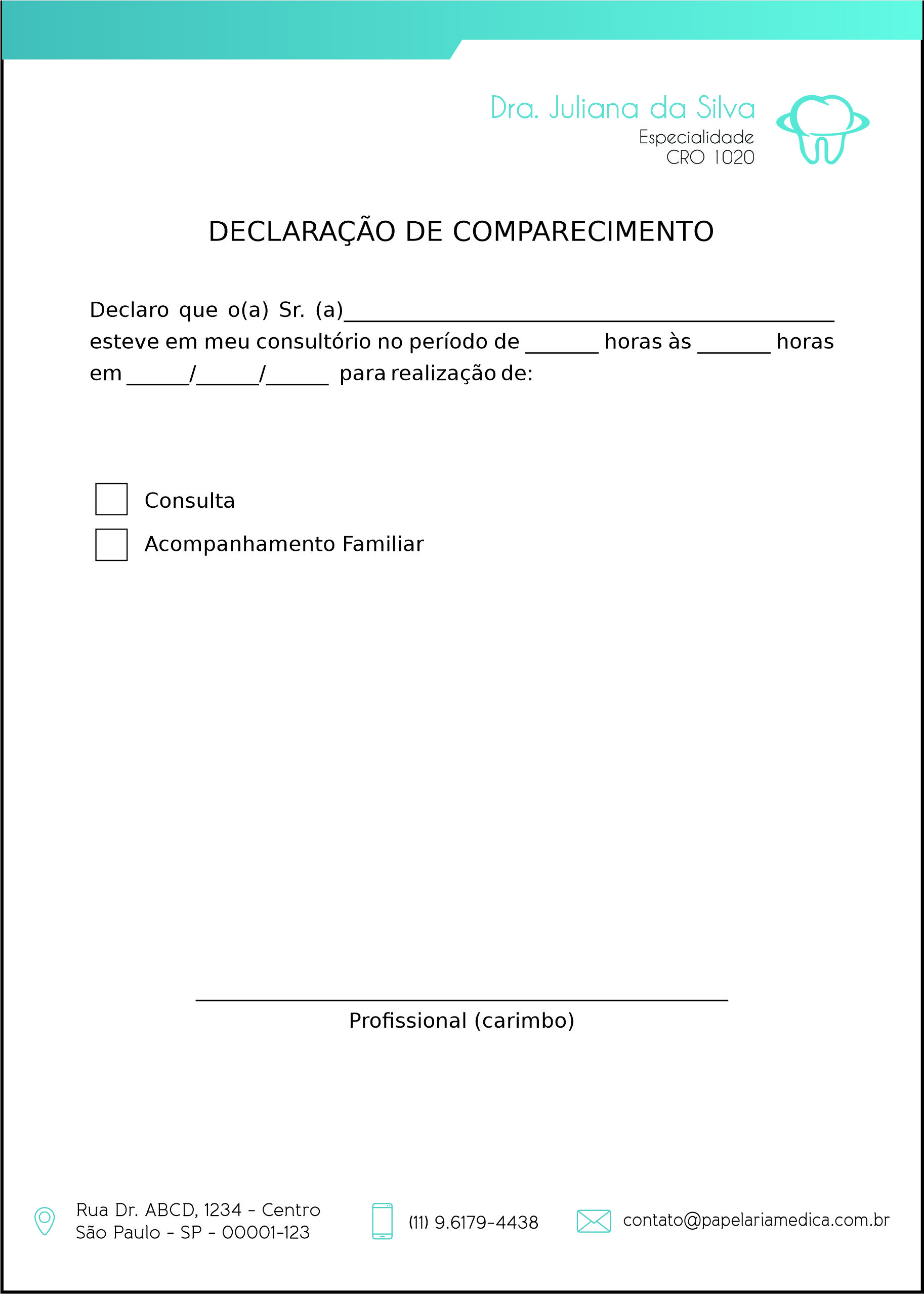 Declaração de Comparecimento Odontologia Lille