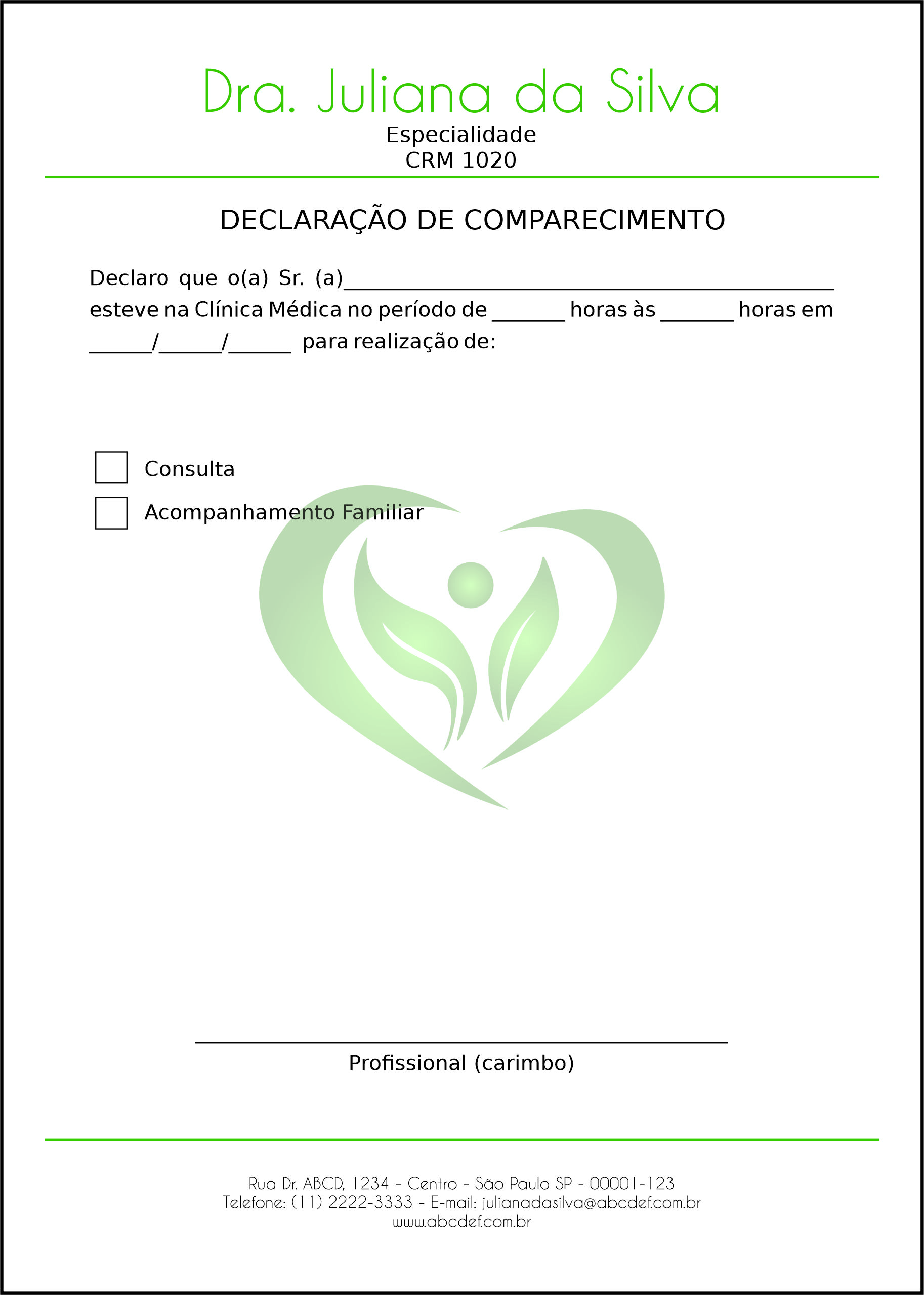 Declaração de Comparecimento Endocrinologia Winnipeg