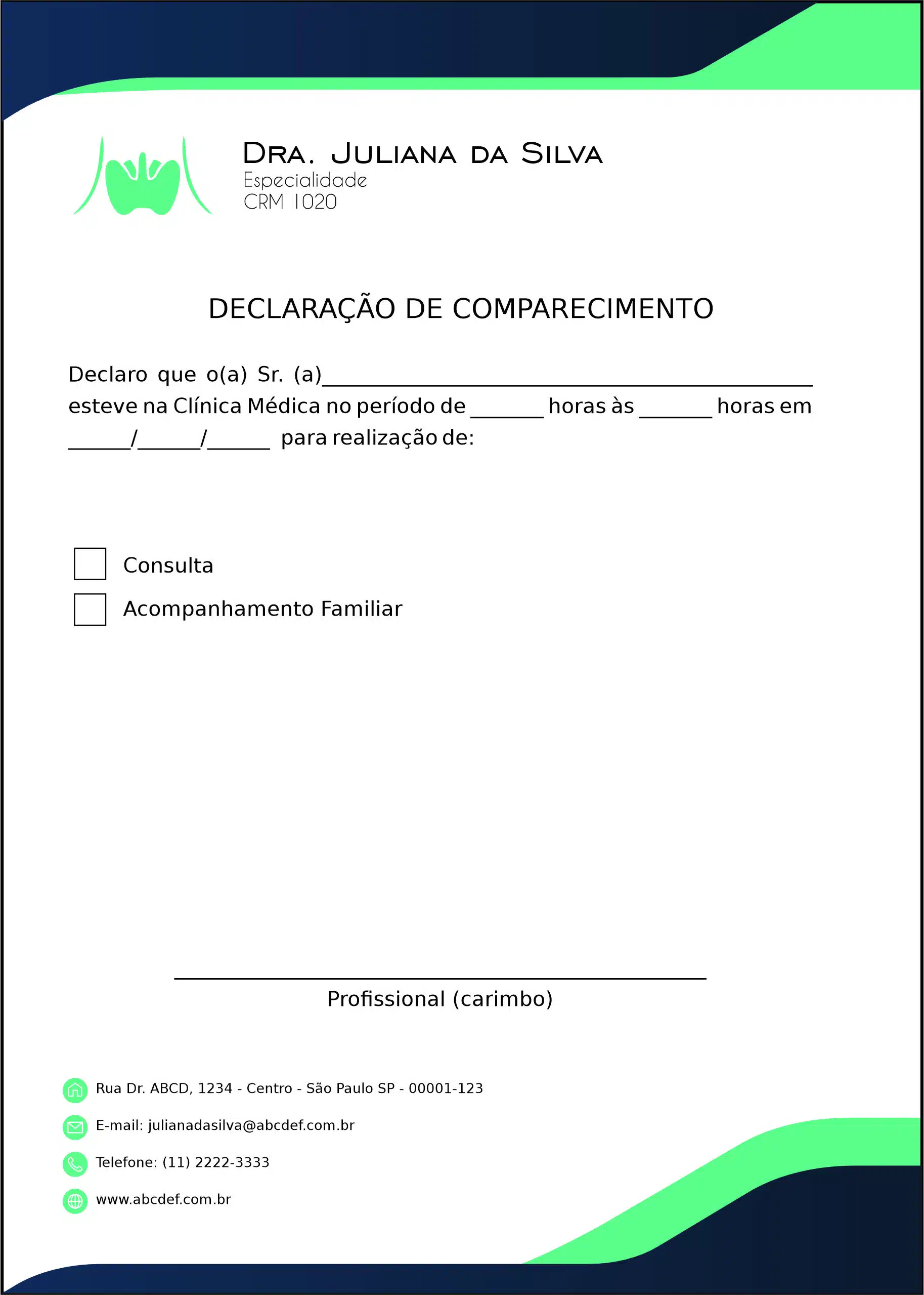 Declaração de Comparecimento Endocrinologista Ottawa