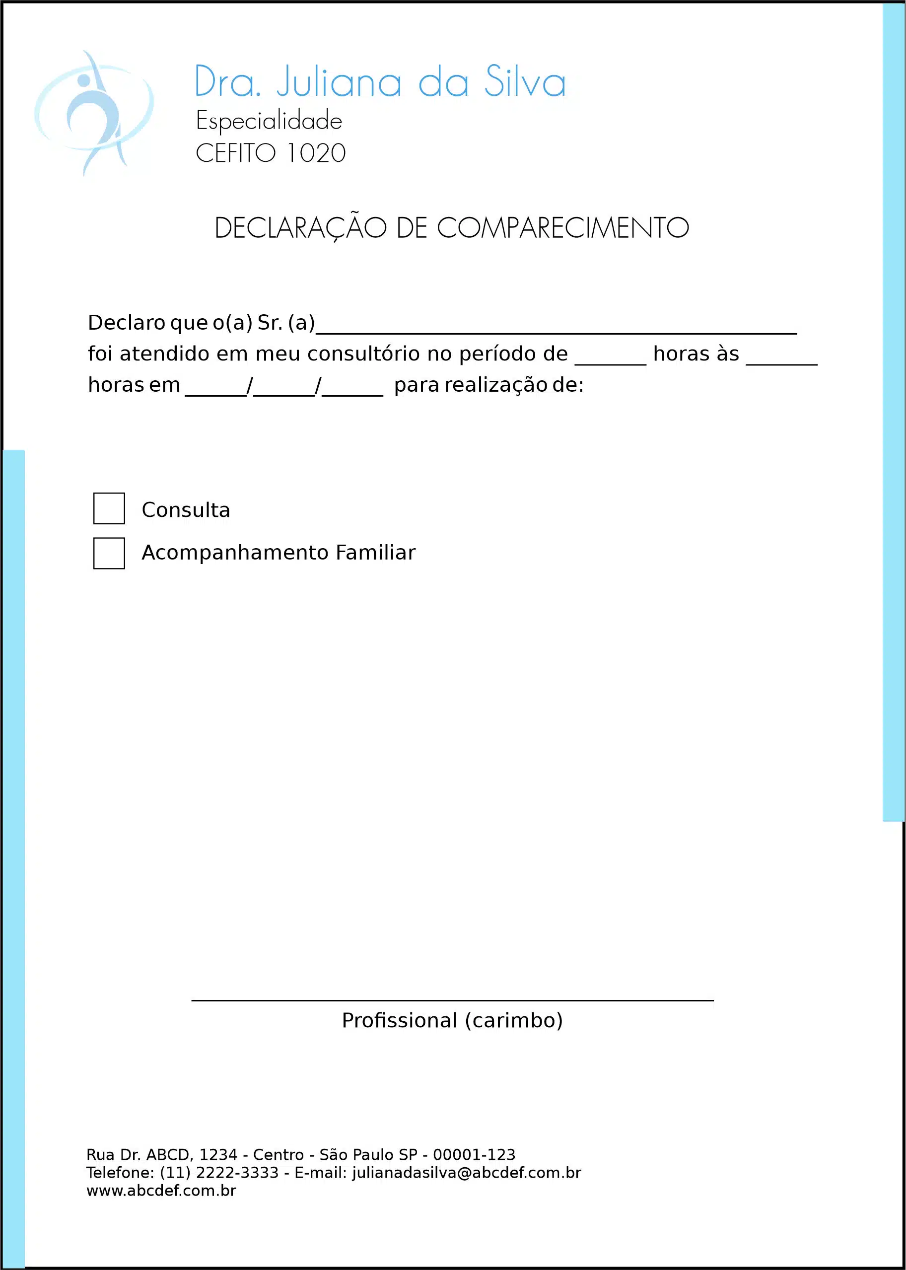 Declaração de Comparecimento Fisioterapia Tripoli