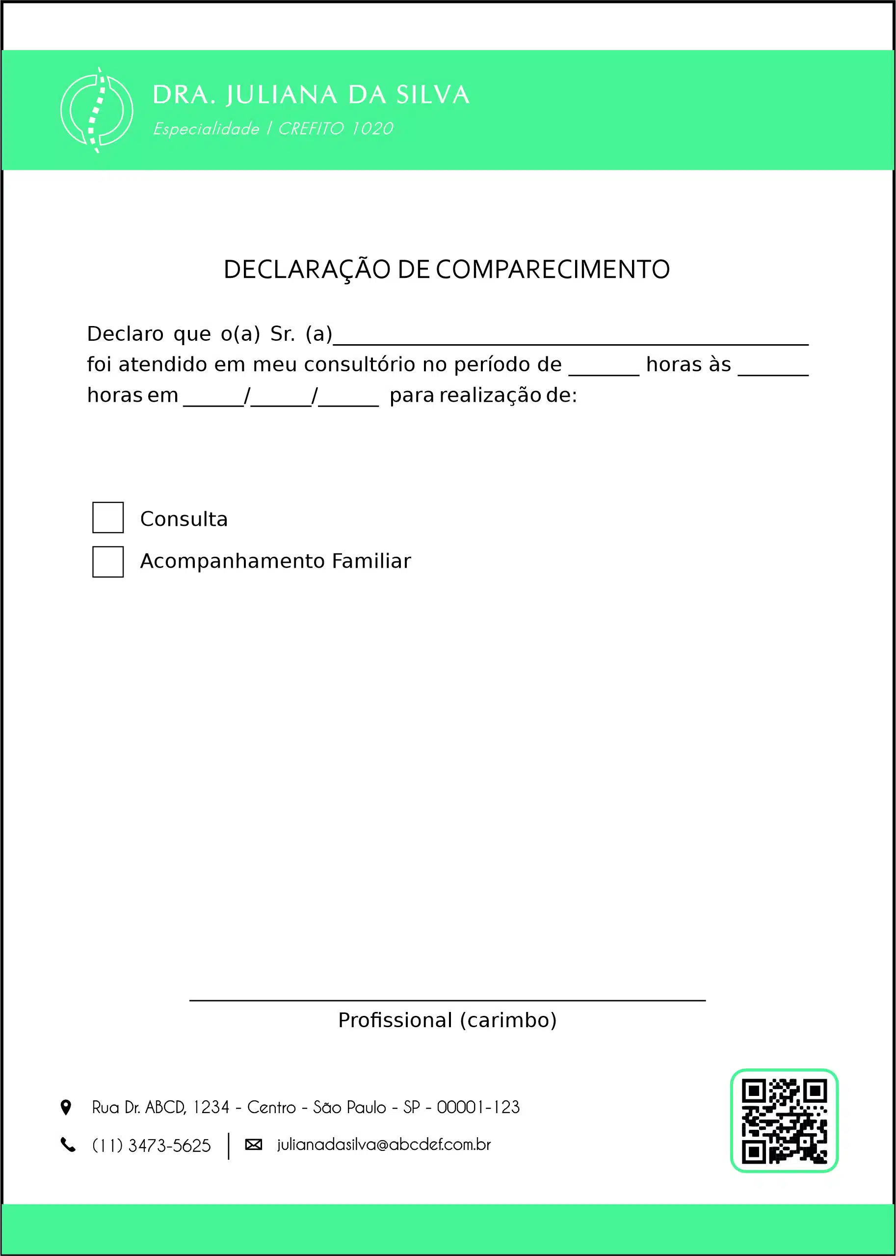 Declaração de Comparecimento Fisioterapia Esparta