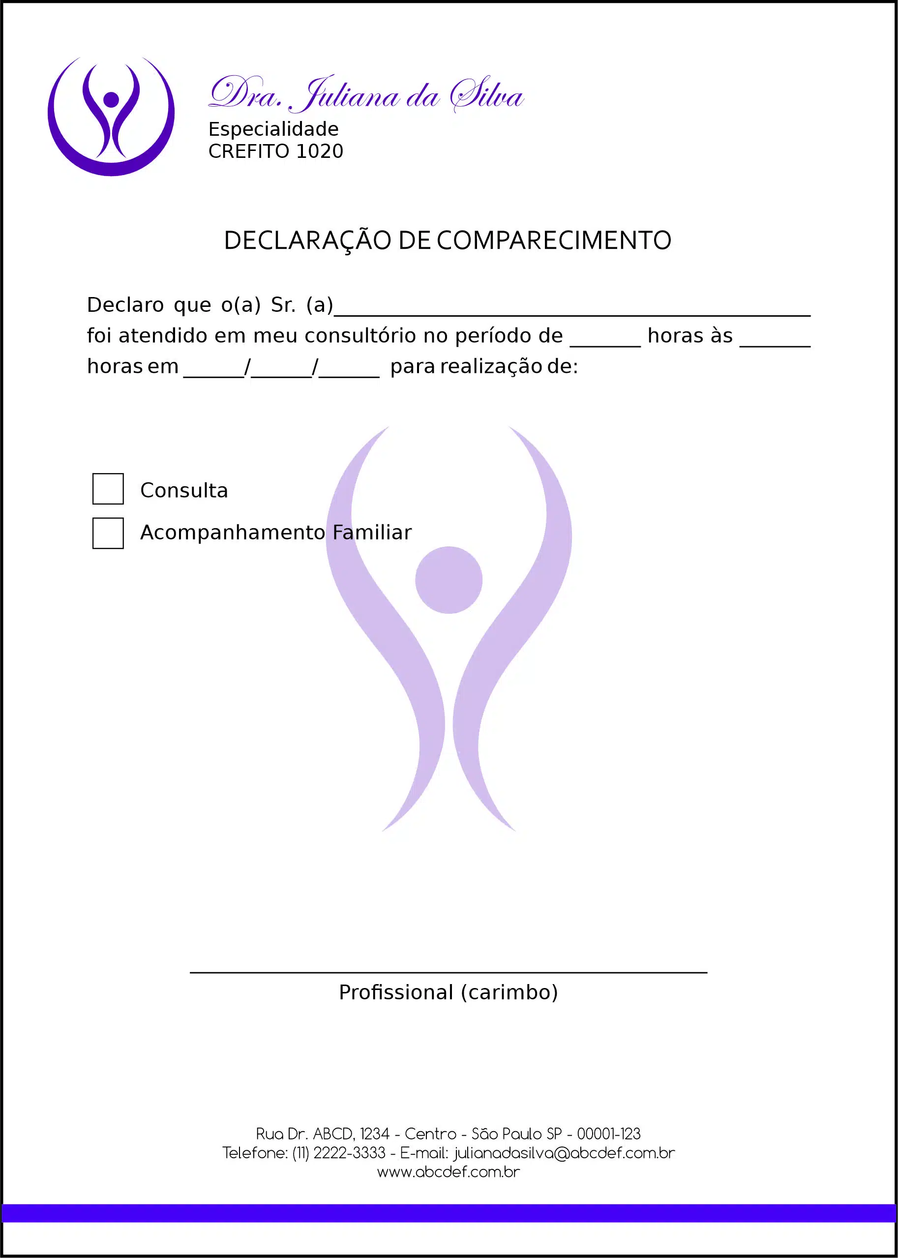 Declaração de Comparecimento Fisioterapia Mileto
