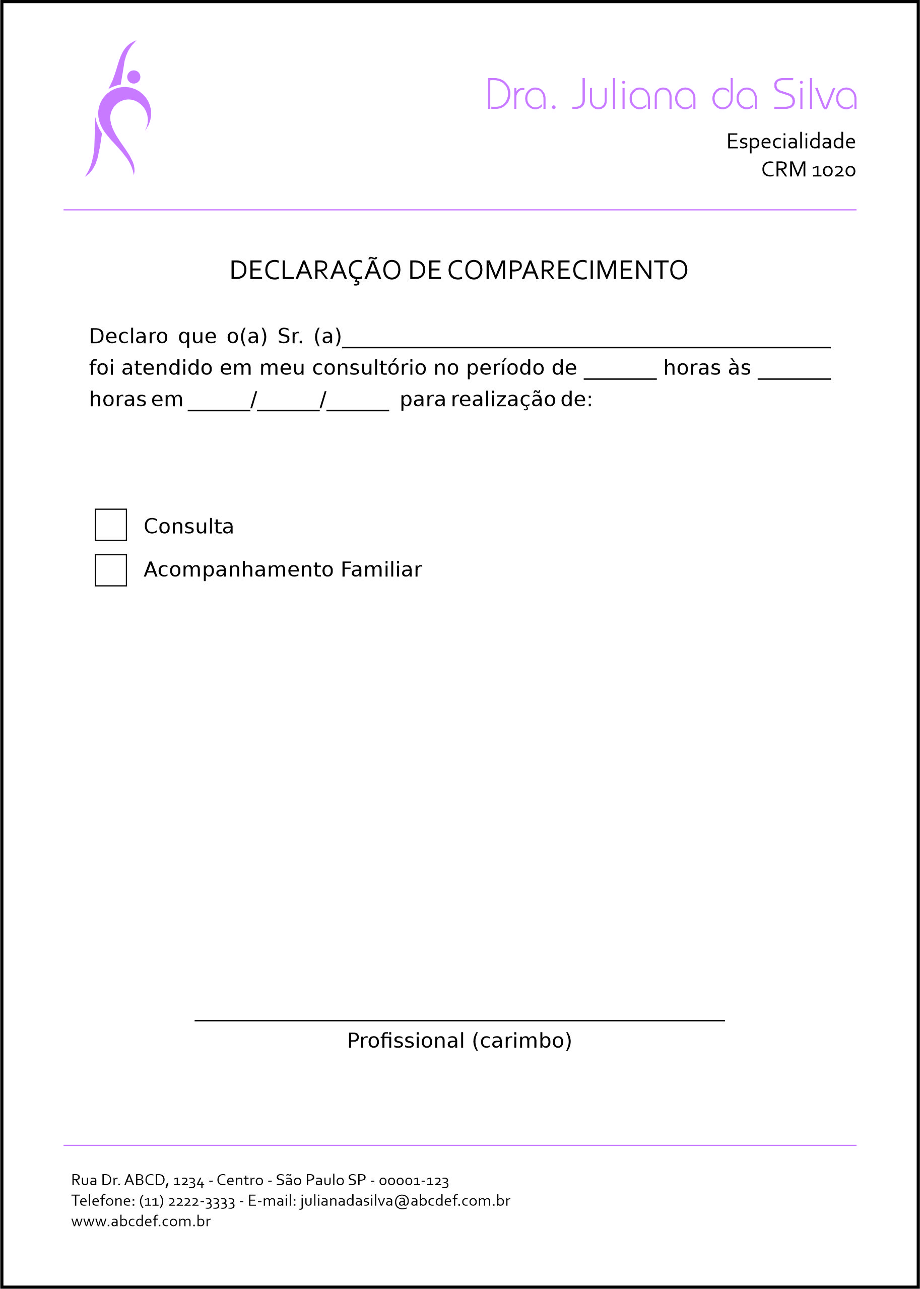 Declaração de Comparecimento Fisioterapia Troia